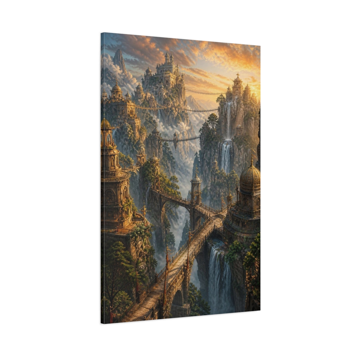 Side Mockup 1. Golden Mountain Kingdom shown as canvas print