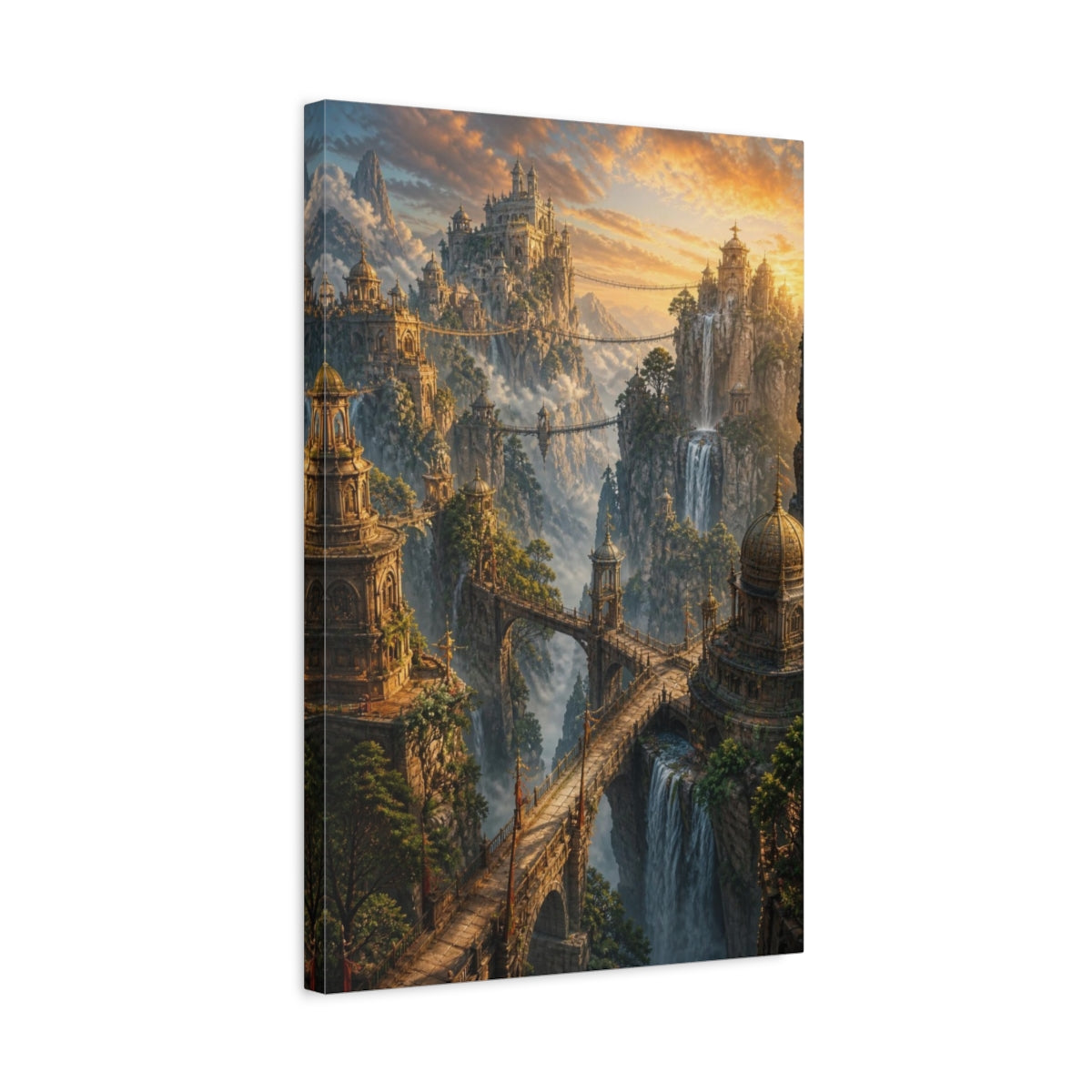 Side Mockup 3. Golden Mountain Kingdom shown as canvas print