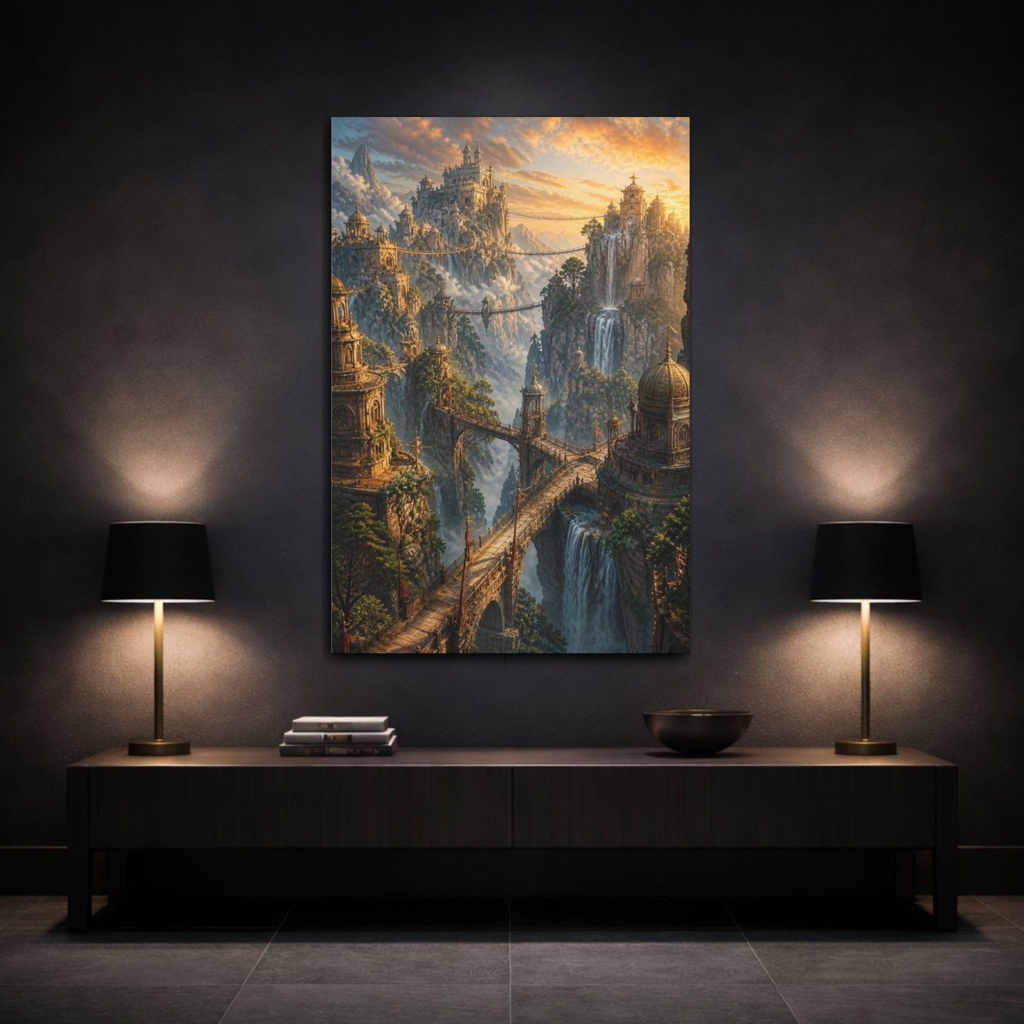 Mockup 3. Golden Mountain Kingdom shown as canvas print