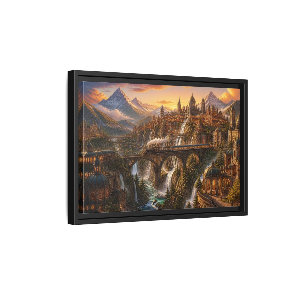 Side Mockup 6. Golden Mountain Landscape shown as framed canvas print