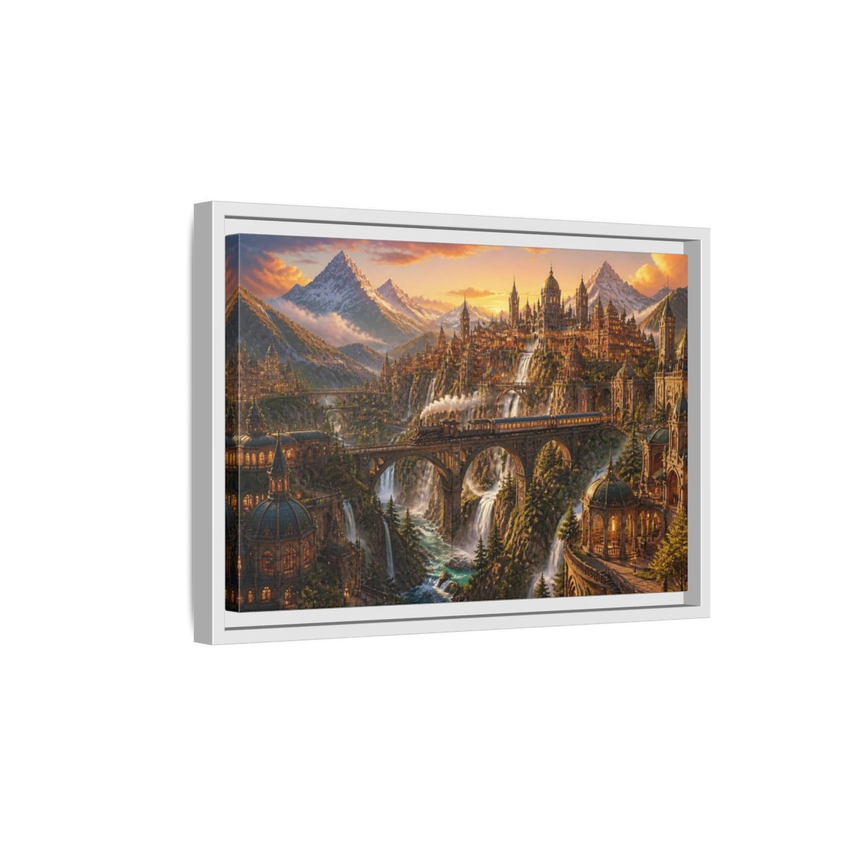 Side Mockup 4. Golden Mountain Landscape shown as framed canvas print