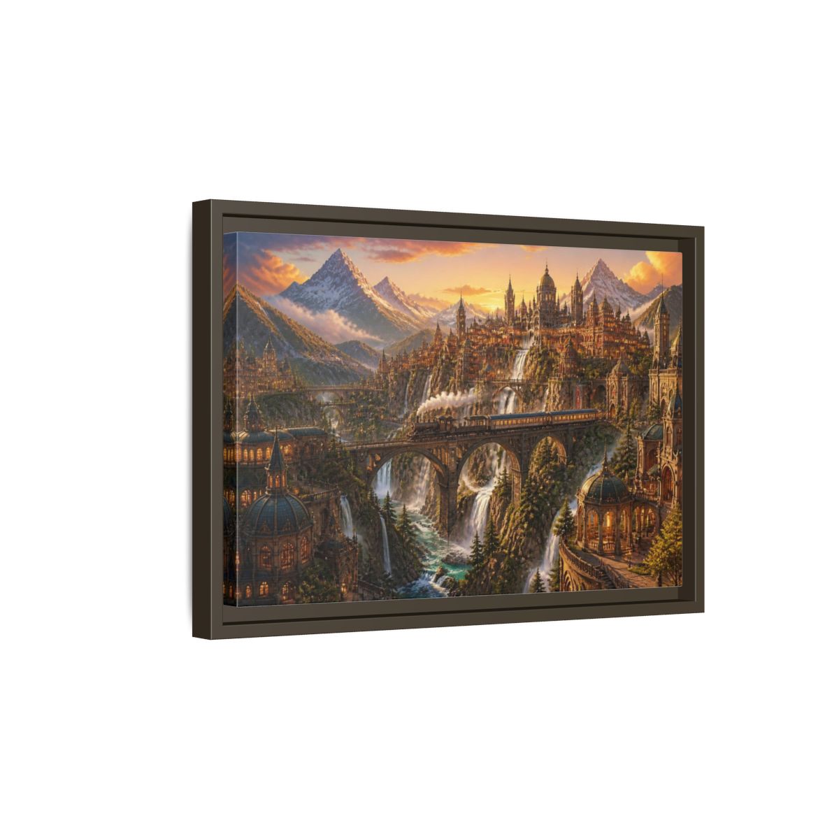 Side Mockup 5. Golden Mountain Landscape shown as framed canvas print