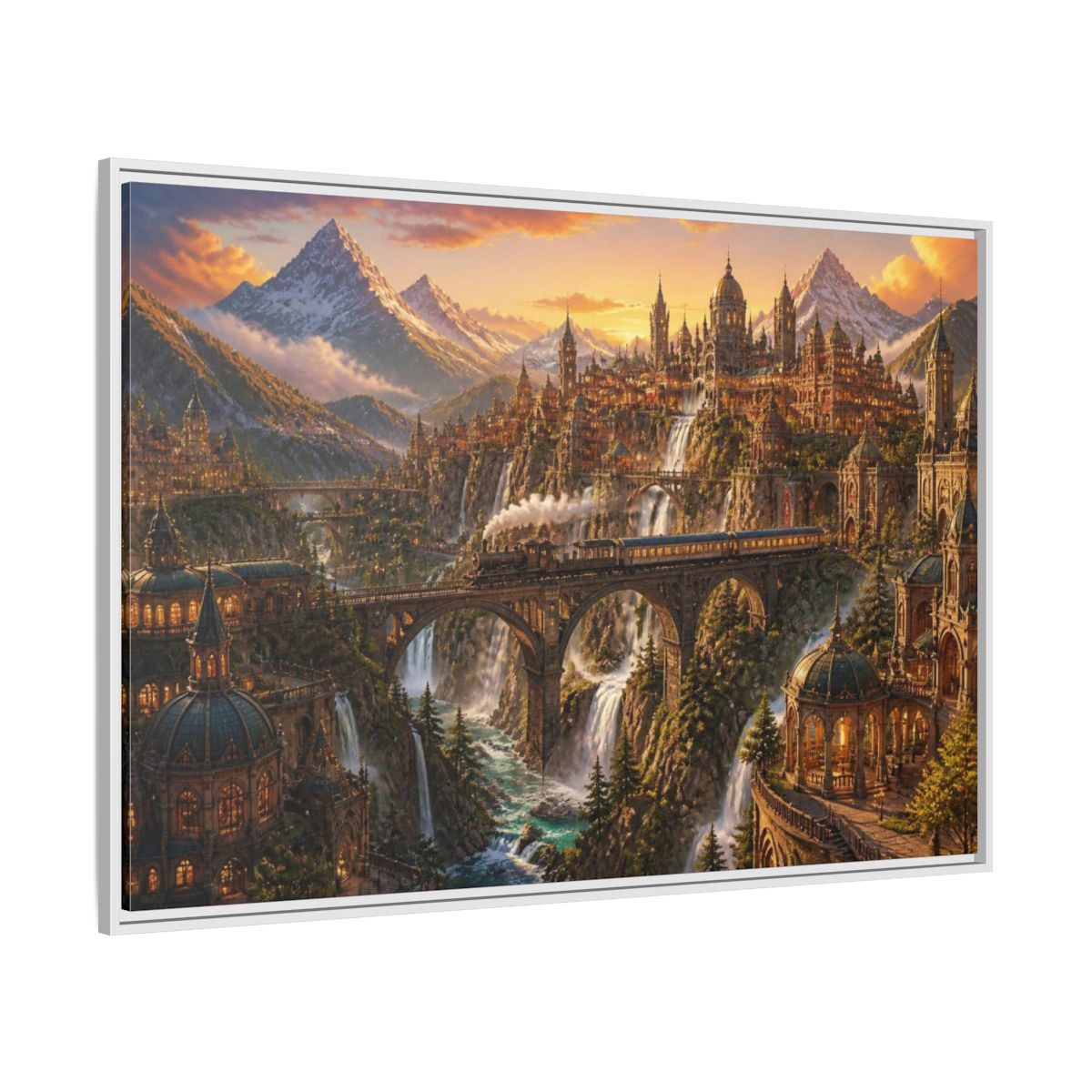 Side Mockup 7. Golden Mountain Landscape shown as framed canvas print