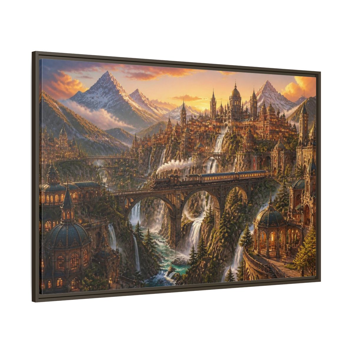 Side Mockup 8. Golden Mountain Landscape shown as framed canvas print