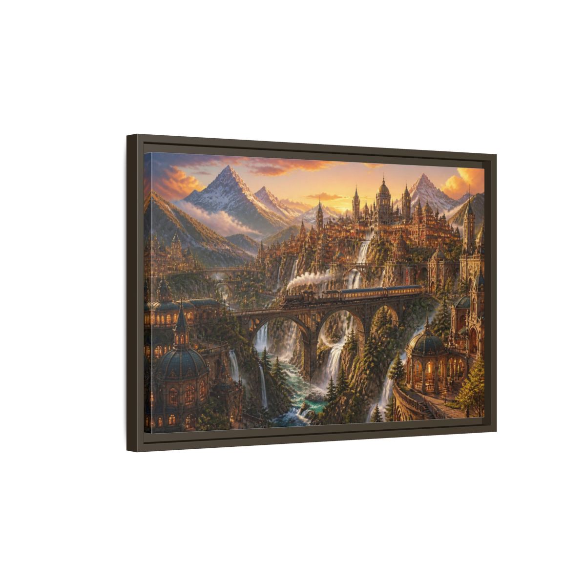 Side Mockup 2. Golden Mountain Landscape shown as framed canvas print