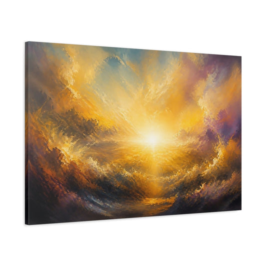 Main Mockup. Golden Ocean Sunrise shown as canvas print