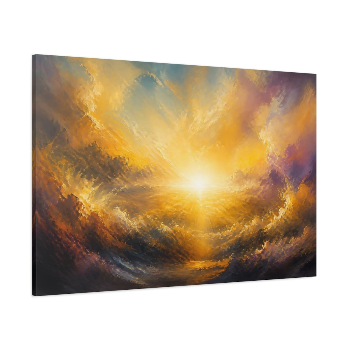 Side Mockup 1. Golden Ocean Sunrise shown as canvas print