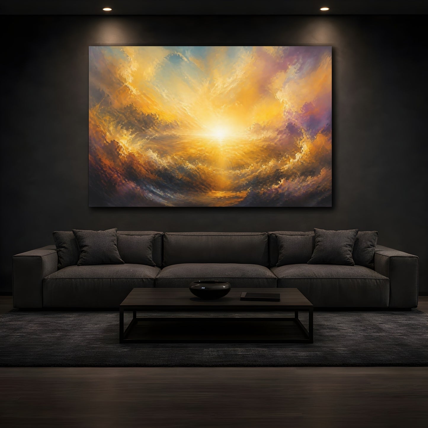 Mockup 3. Golden Ocean Sunrise shown as canvas print