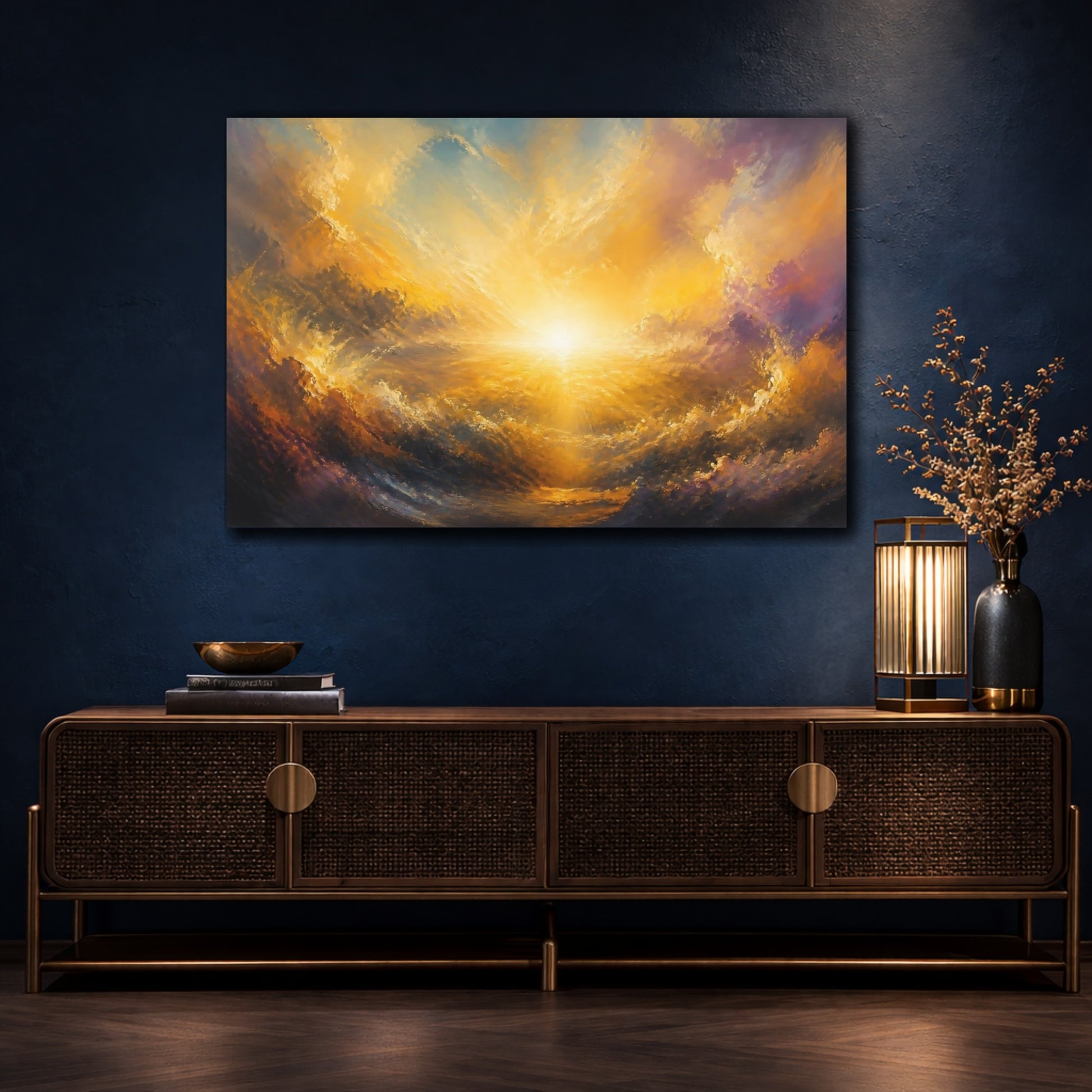 Mockup 4. Golden Ocean Sunrise shown as canvas print