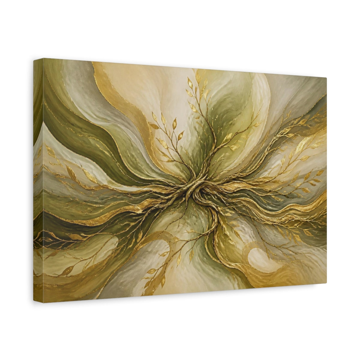Side Mockup 4. Golden Olive Root Flow shown as canvas print