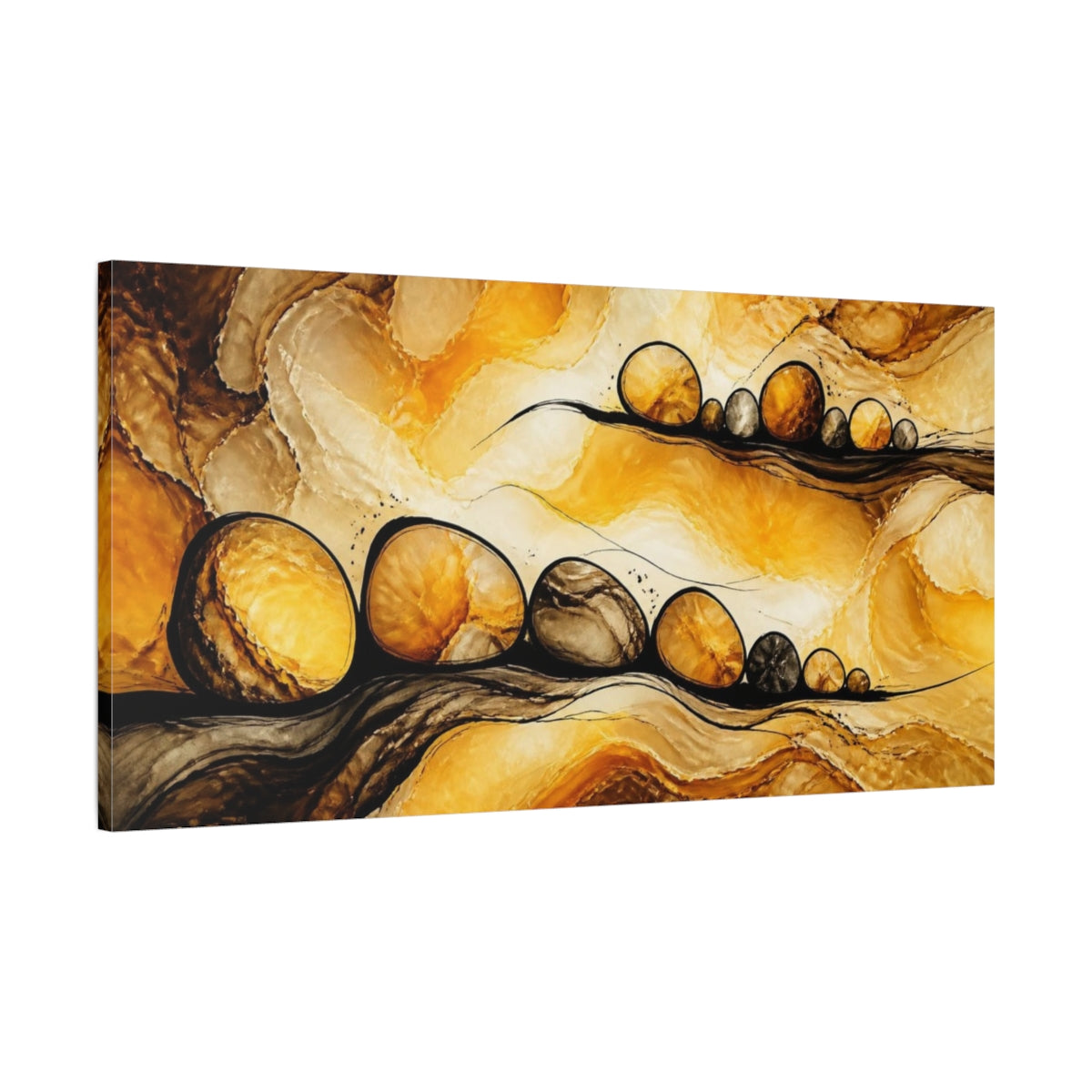 Main Mockup. Golden Onyx Spheres shown as canvas print