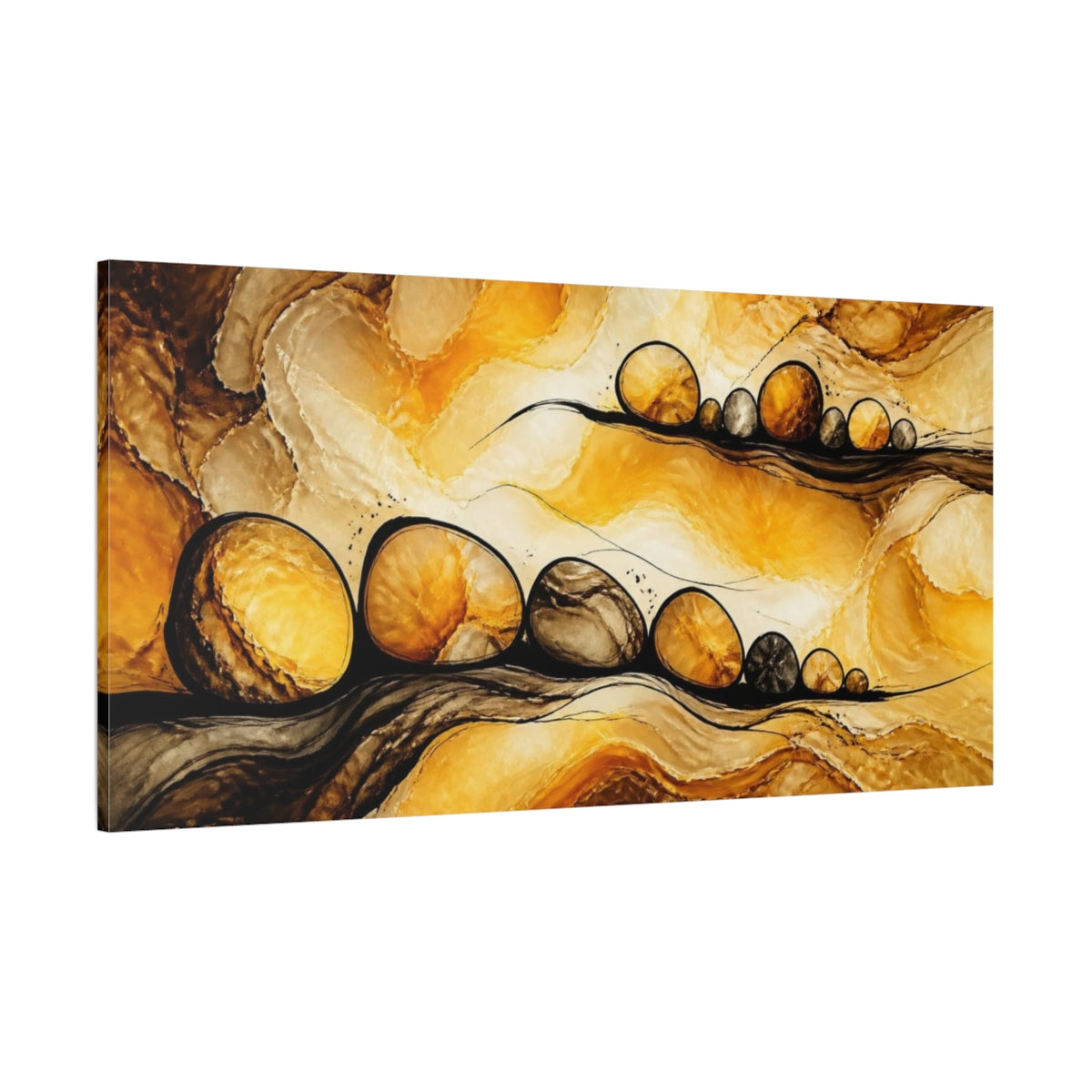 Side Mockup 2. Golden Onyx Spheres shown as canvas print