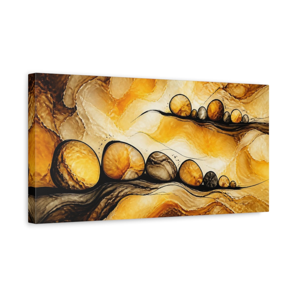 Side Mockup 3. Golden Onyx Spheres shown as canvas print