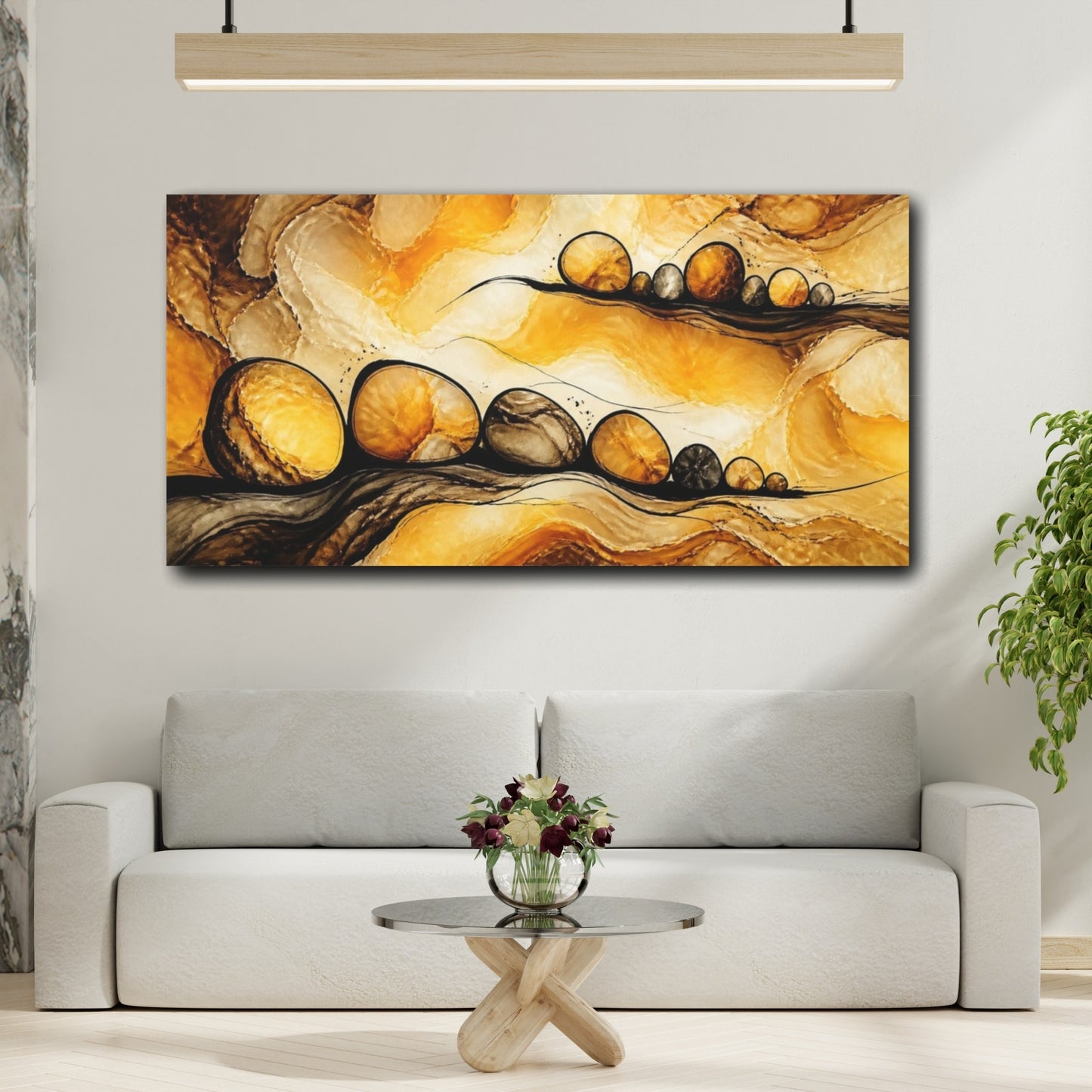 Mockup 2. Golden Onyx Spheres shown as canvas print