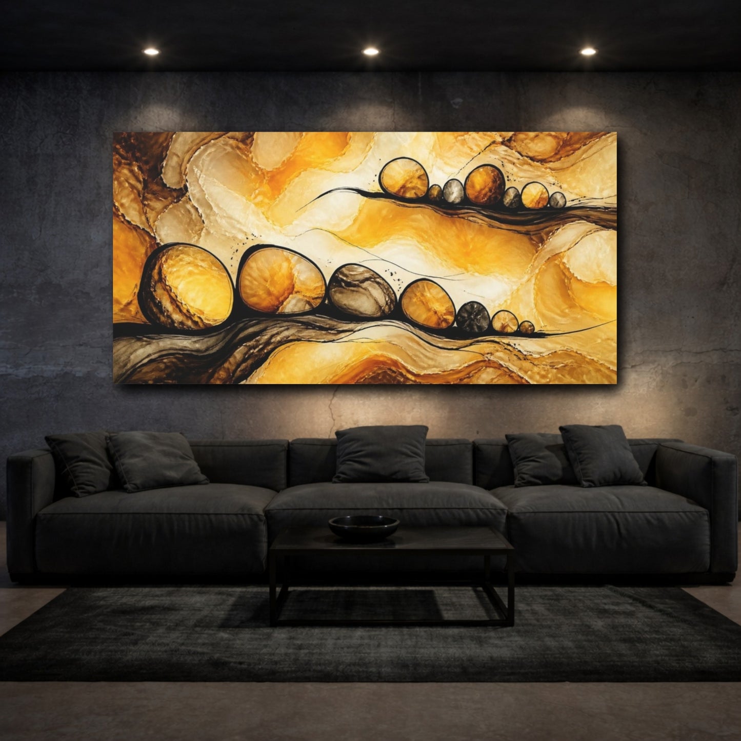 Mockup 3. Golden Onyx Spheres shown as canvas print