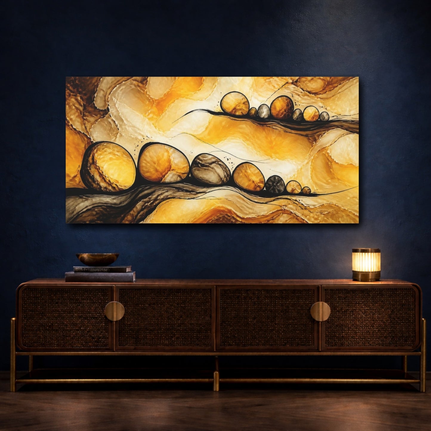 Mockup 4. Golden Onyx Spheres shown as canvas print