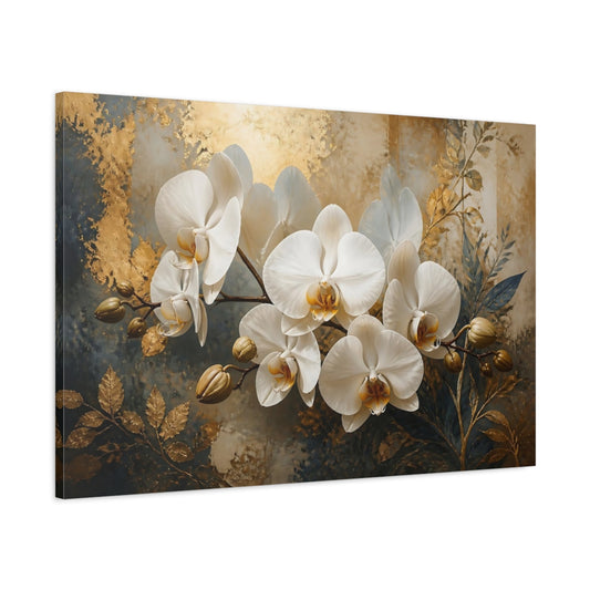 Main Mockup. Golden Orchid Elegance shown as canvas print