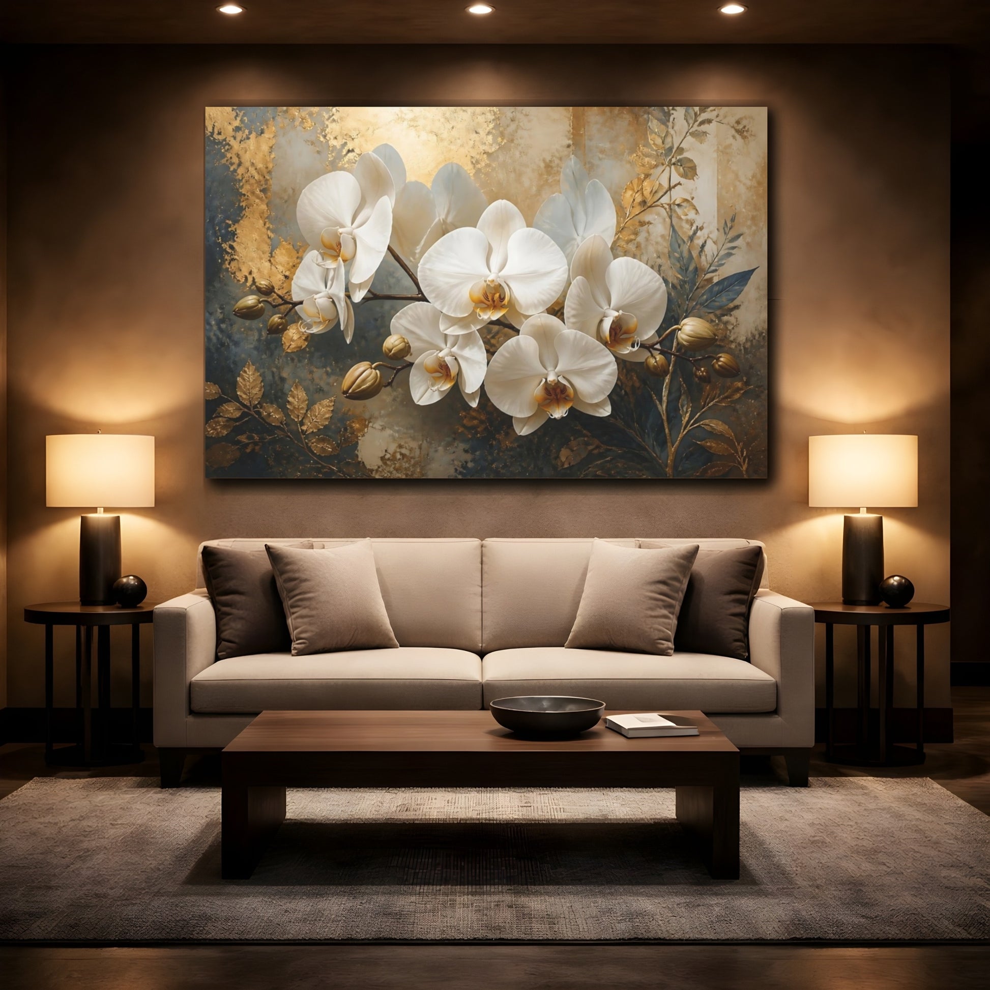 Mockup 2. Golden Orchid Elegance shown as canvas print
