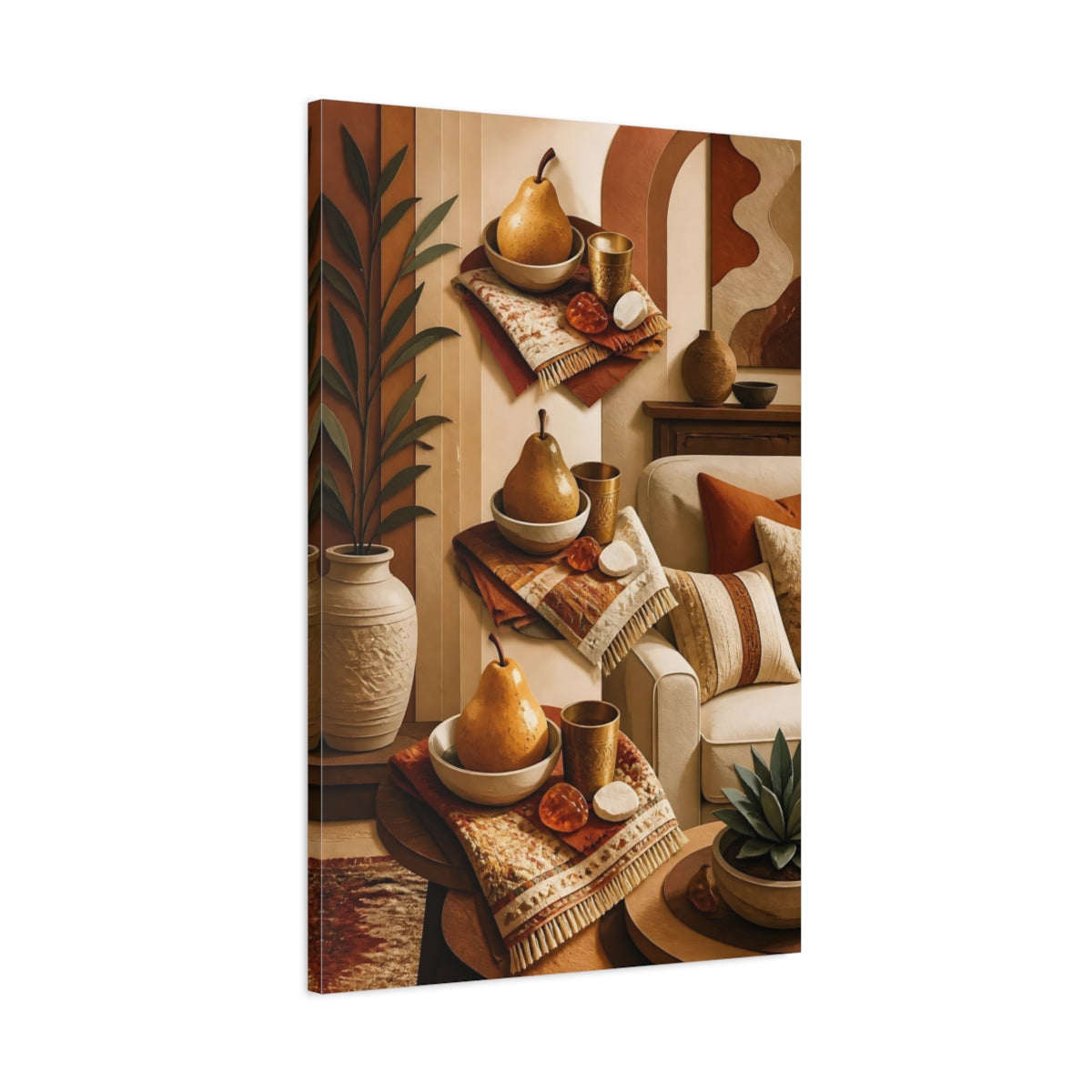 Main Mockup. Golden Pear Still Life shown as canvas print