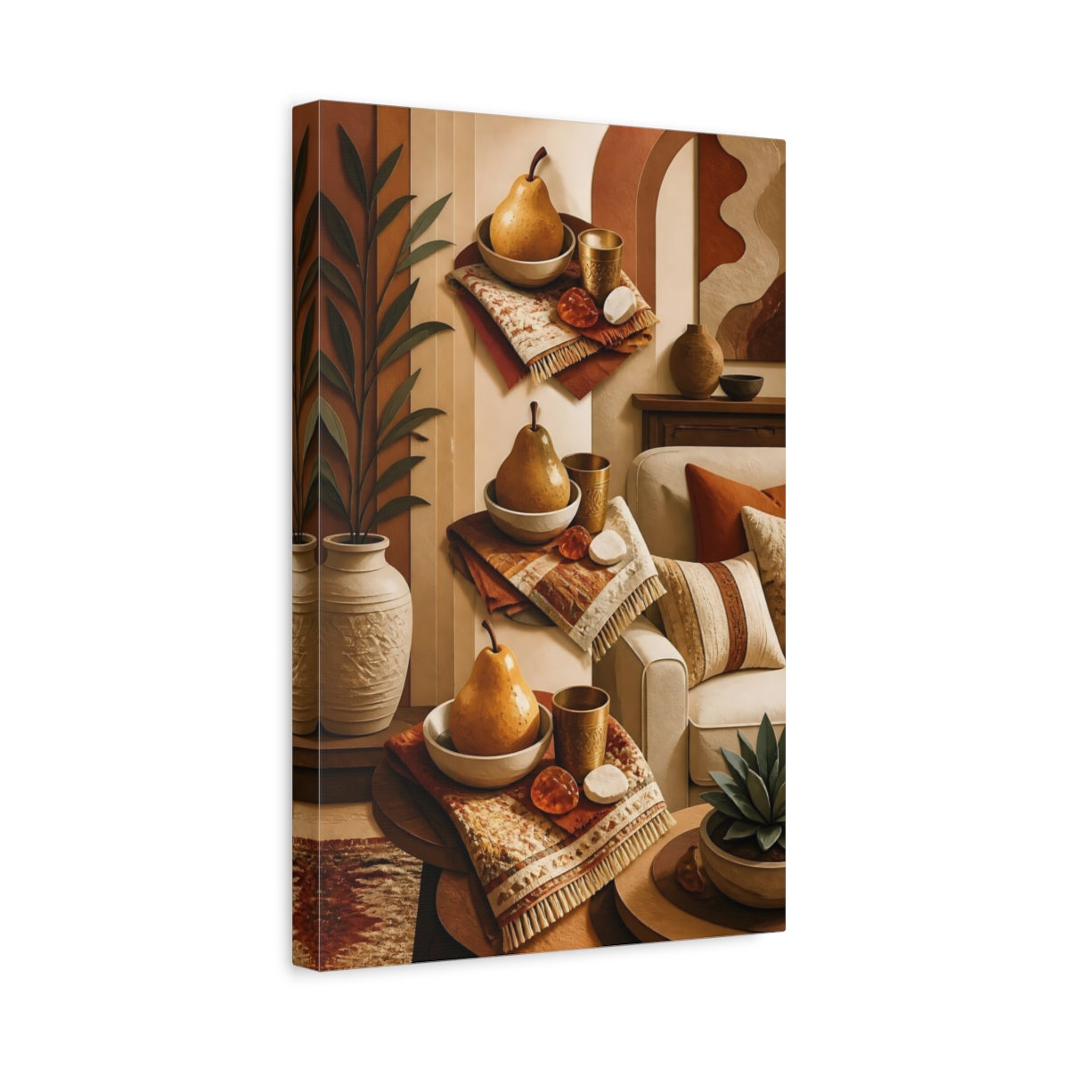 Side Mockup 4. Golden Pear Still Life shown as canvas print