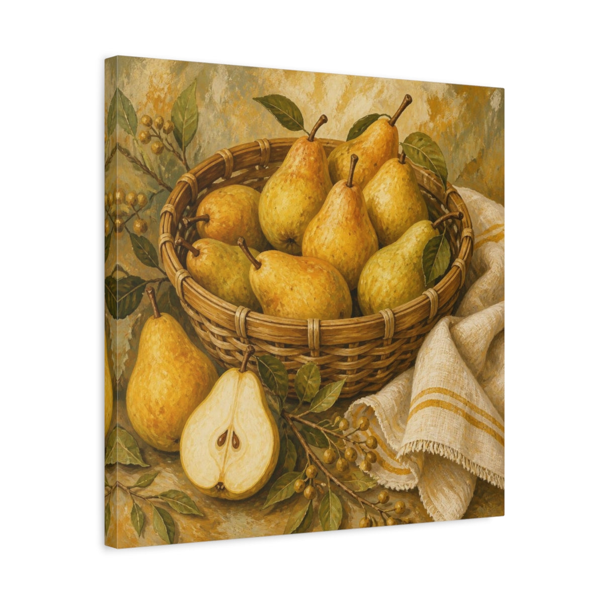 Side Mockup 5. Golden Pears In Basket shown as canvas print
