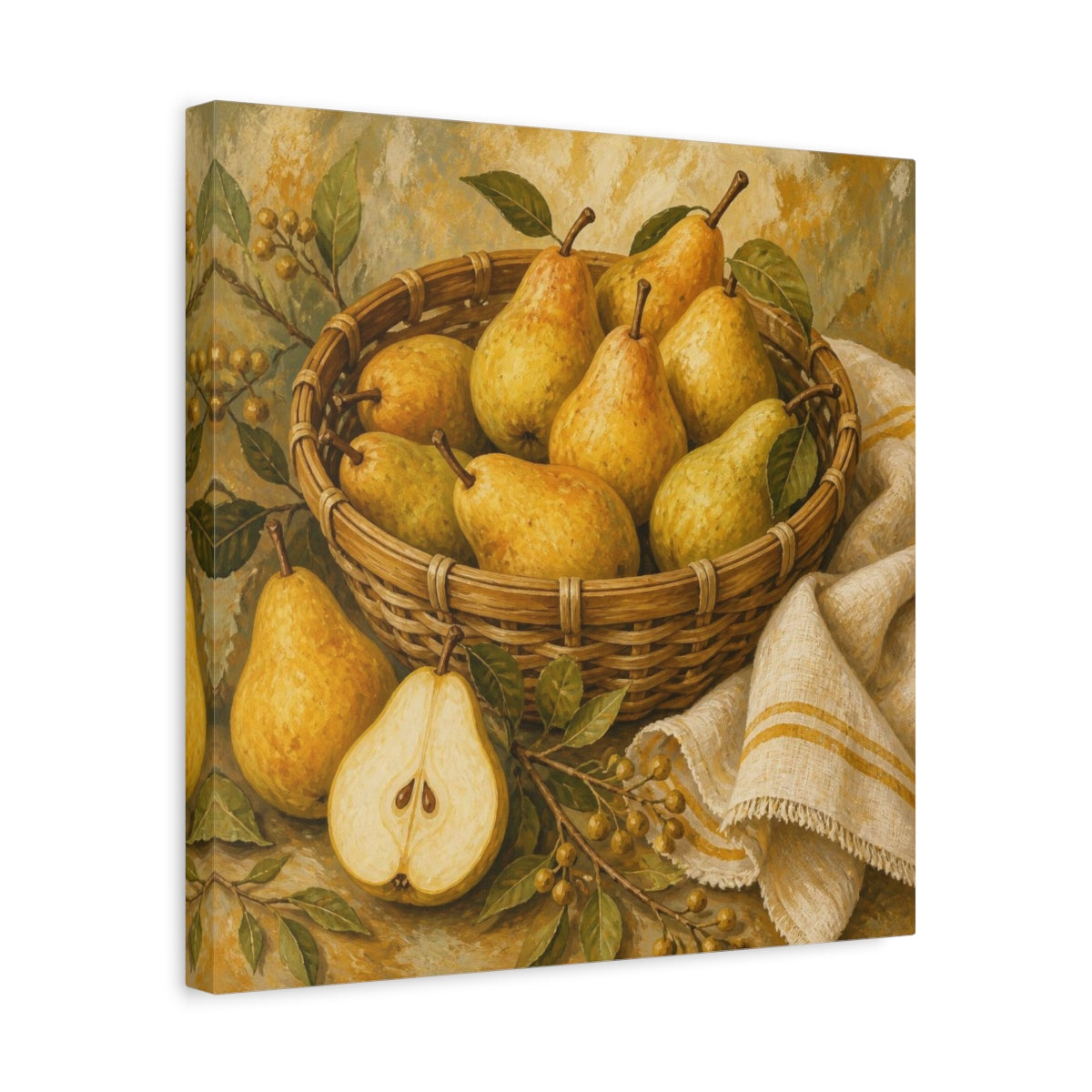 Side Mockup 6. Golden Pears In Basket shown as canvas print