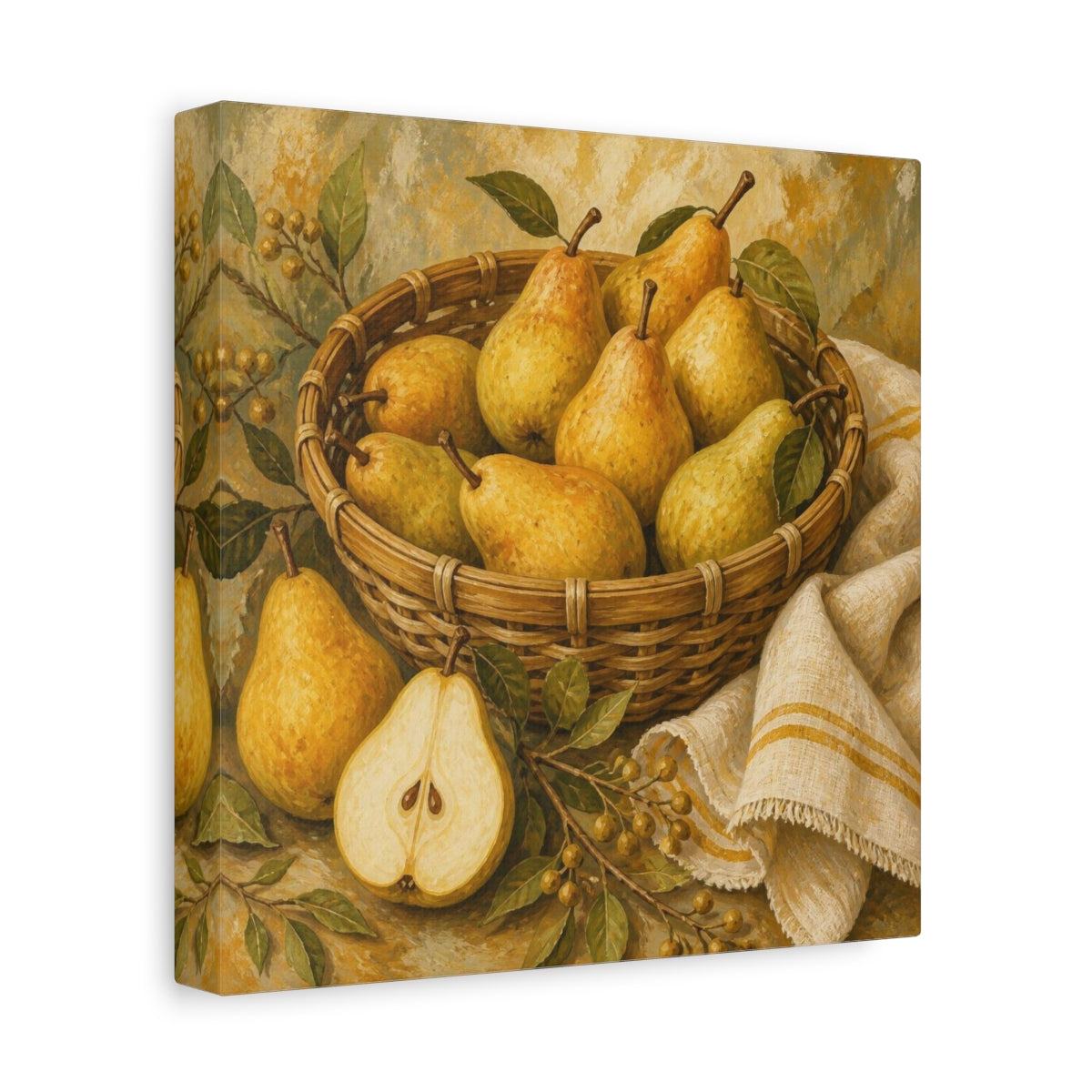 Side Mockup 9. Golden Pears In Basket shown as canvas print