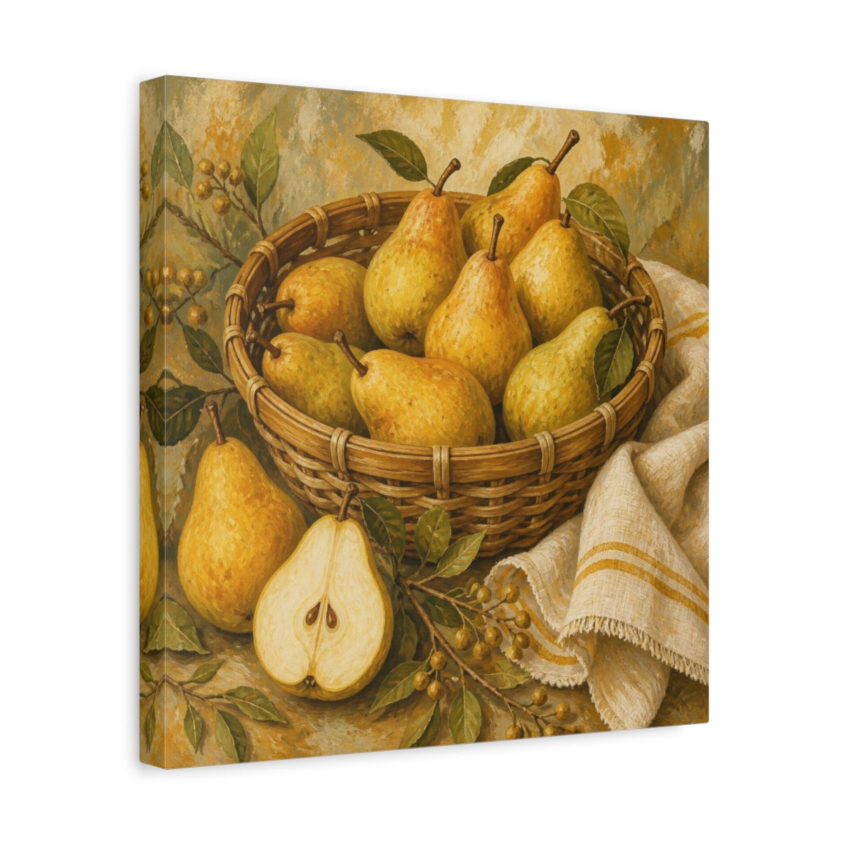 Side Mockup 7. Golden Pears In Basket shown as canvas print