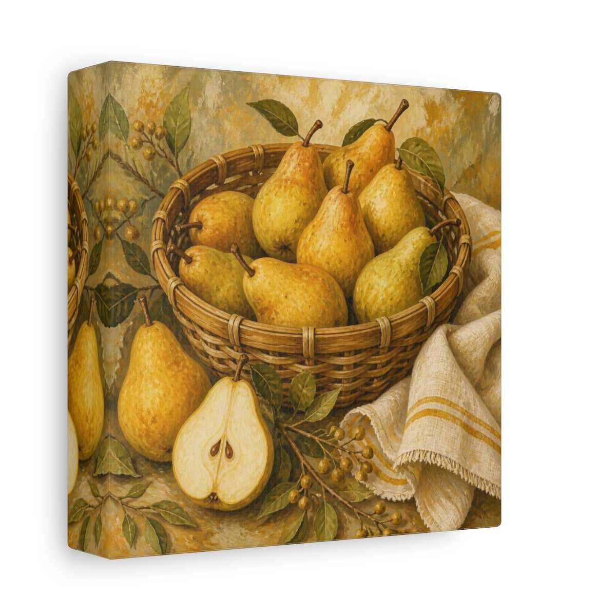 Side Mockup 2. Golden Pears In Basket shown as canvas print