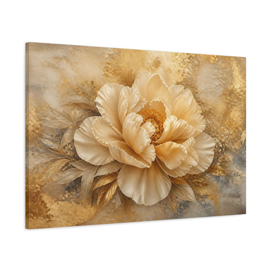 Main Mockup. Golden Peony Blossom shown as canvas print