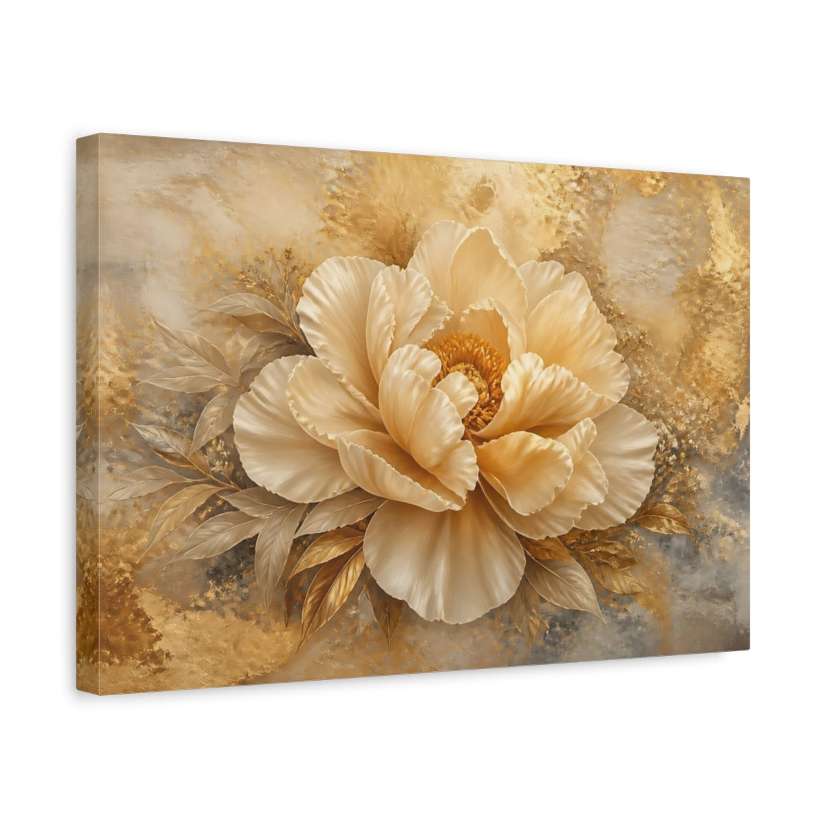 Side Mockup 4. Golden Peony Blossom shown as canvas print