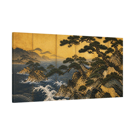 Main Mockup. Golden Pines By The Sea shown as canvas print