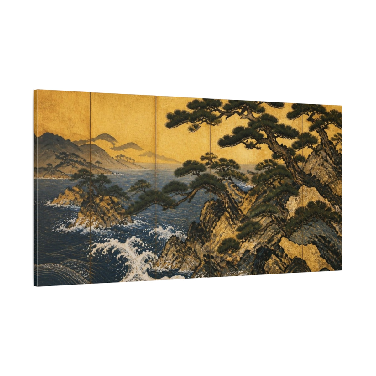 Side Mockup 2. Golden Pines By The Sea shown as canvas print