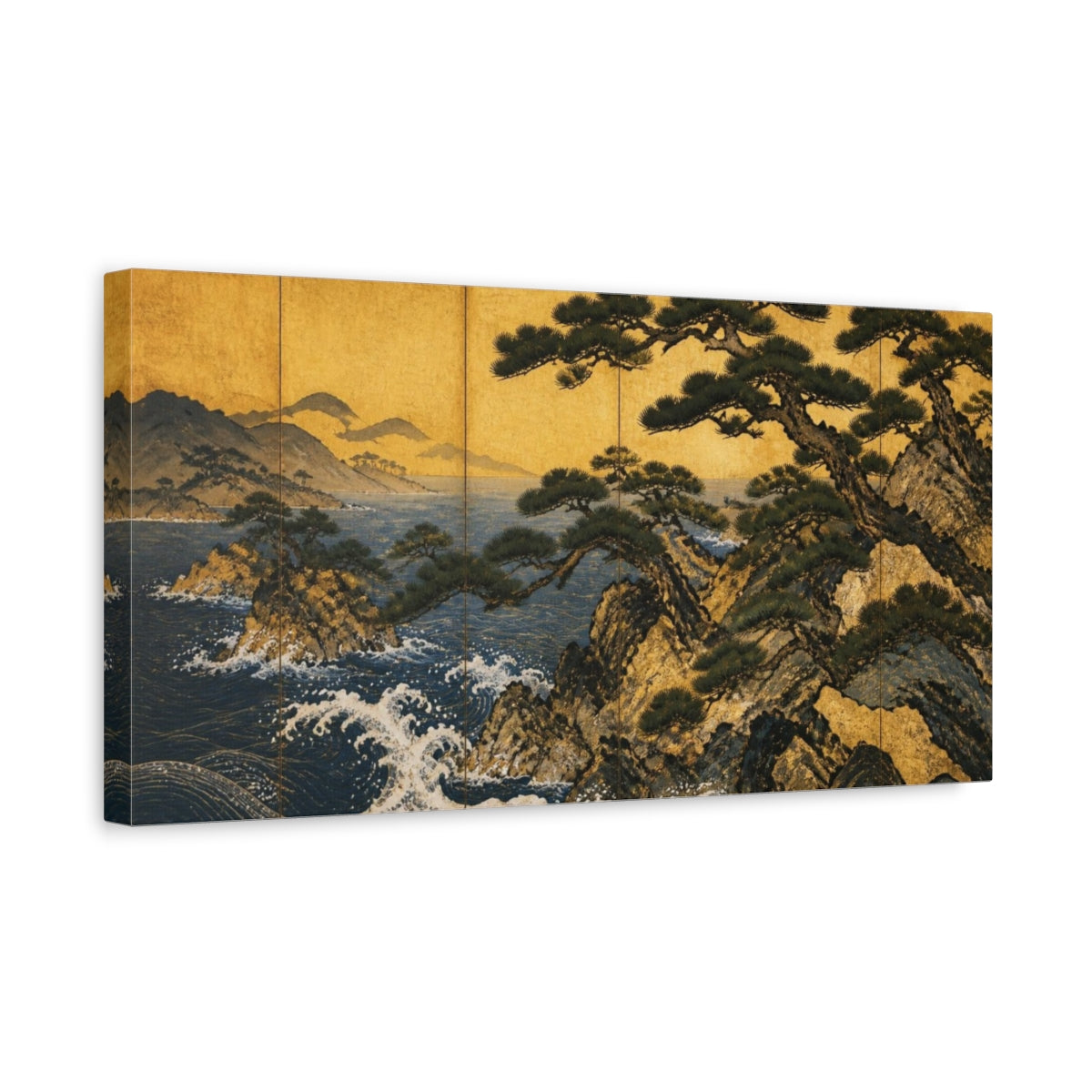 Side Mockup 3. Golden Pines By The Sea shown as canvas print