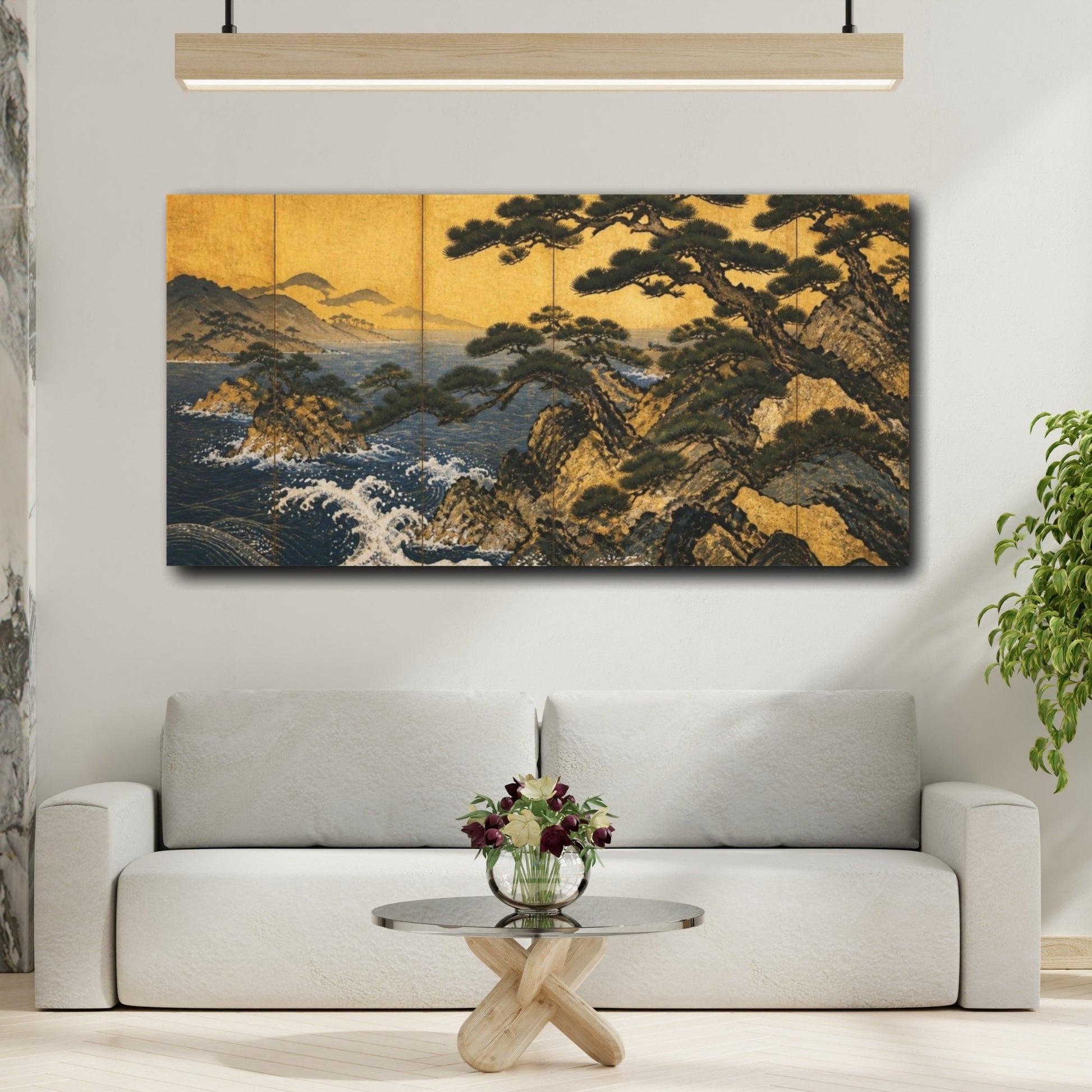 Mockup 2. Golden Pines By The Sea shown as canvas print