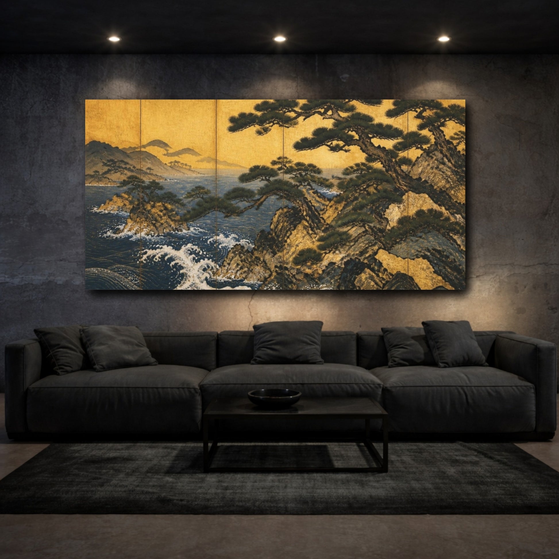 Mockup 3. Golden Pines By The Sea shown as canvas print