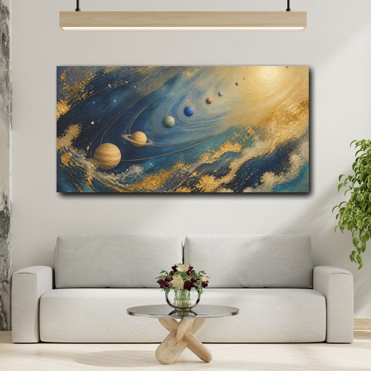 Mockup 2. Golden Planetary Orbits shown as canvas print