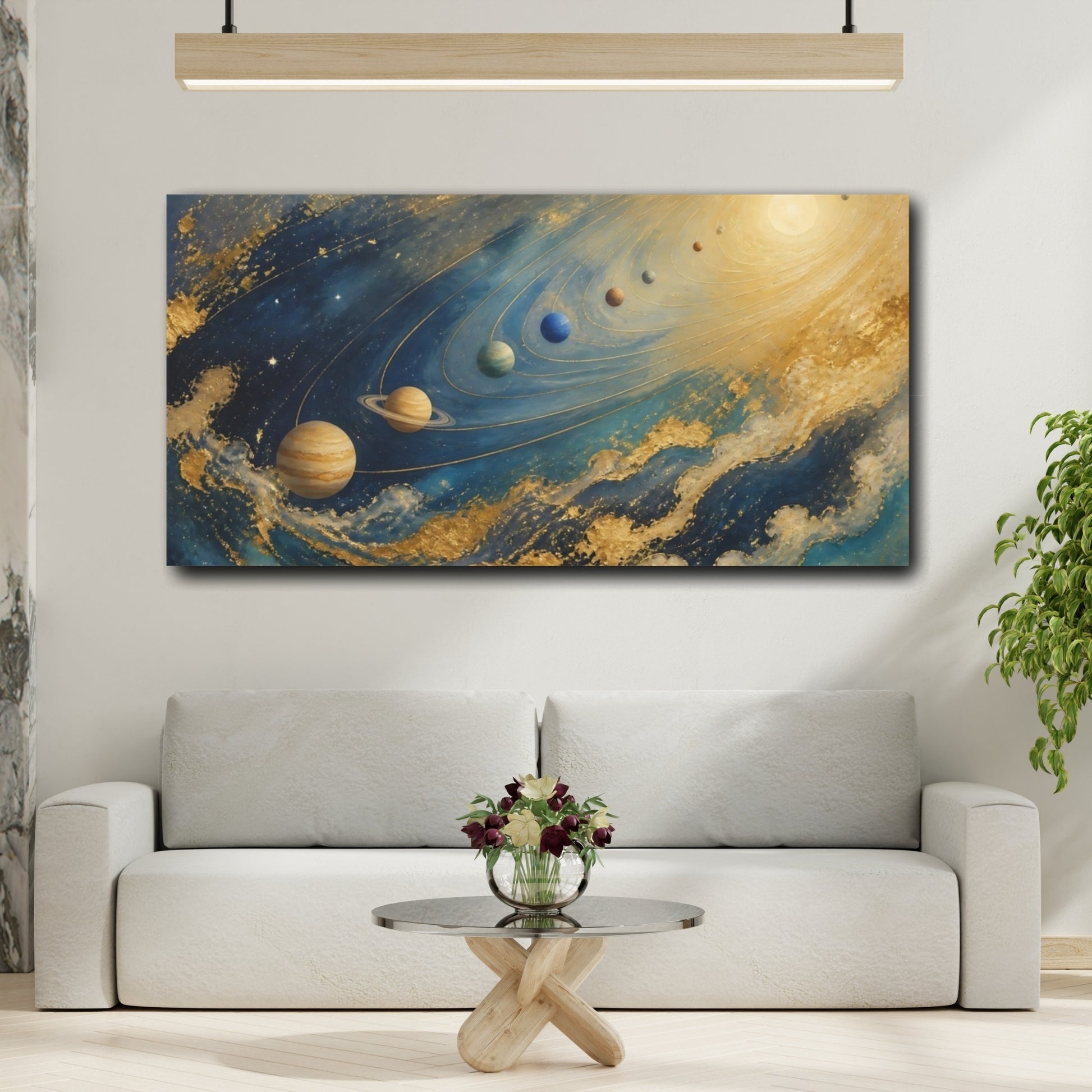 Mockup 2. Golden Planetary Orbits shown as canvas print