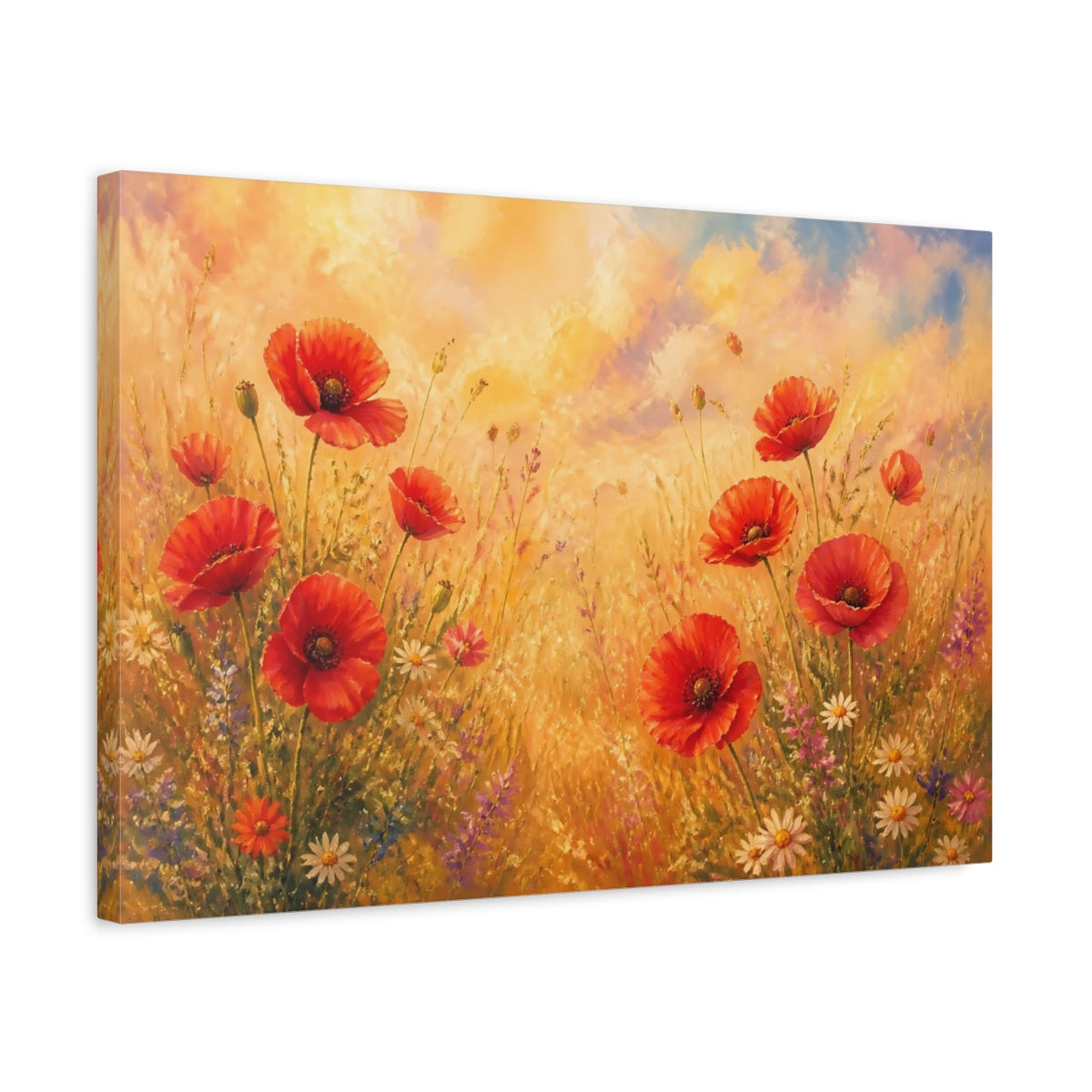 Side Mockup 3. Golden Poppy Meadow shown as canvas print