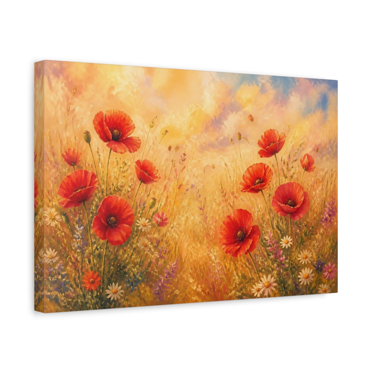Side Mockup 4. Golden Poppy Meadow shown as canvas print