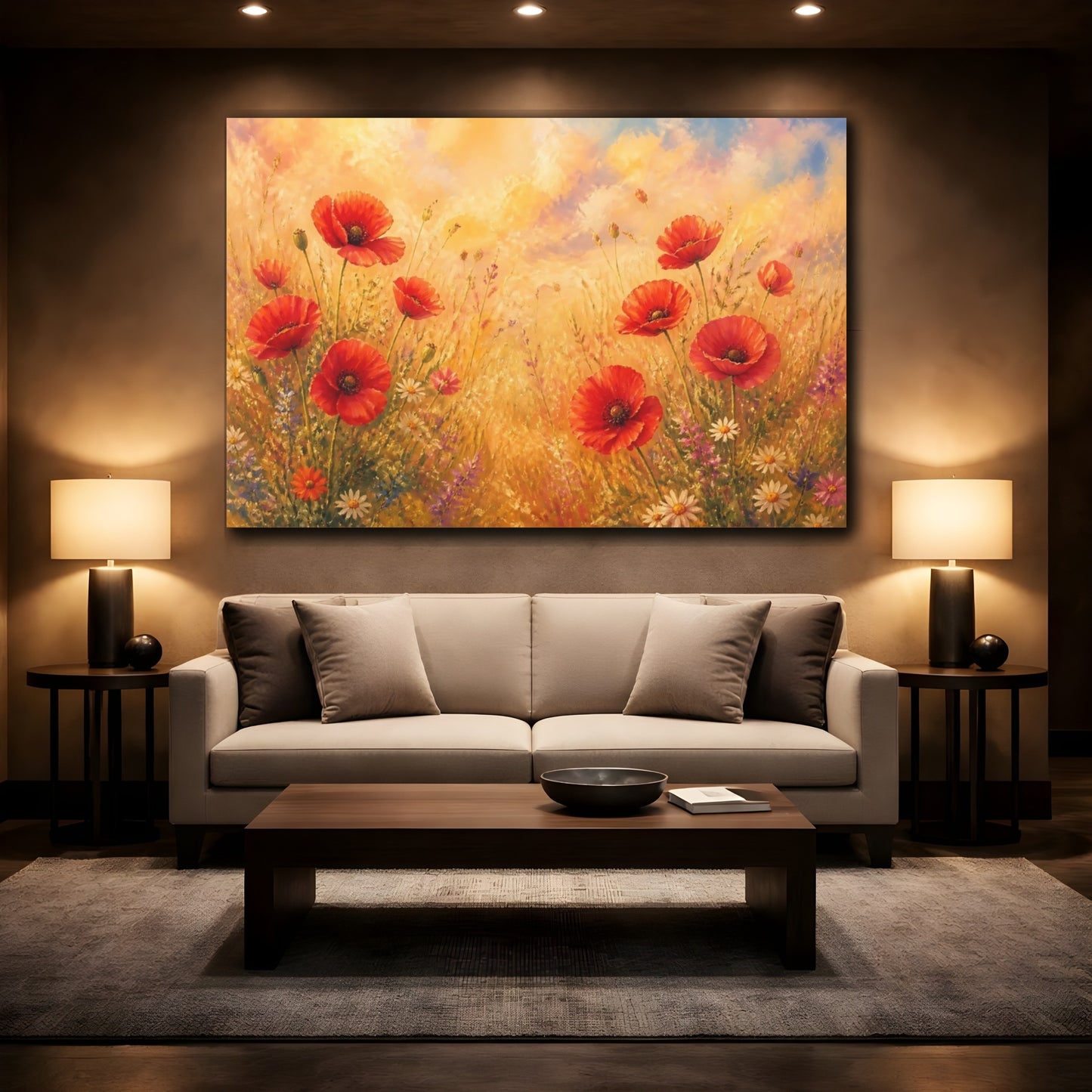 Mockup 2. Golden Poppy Meadow shown as canvas print