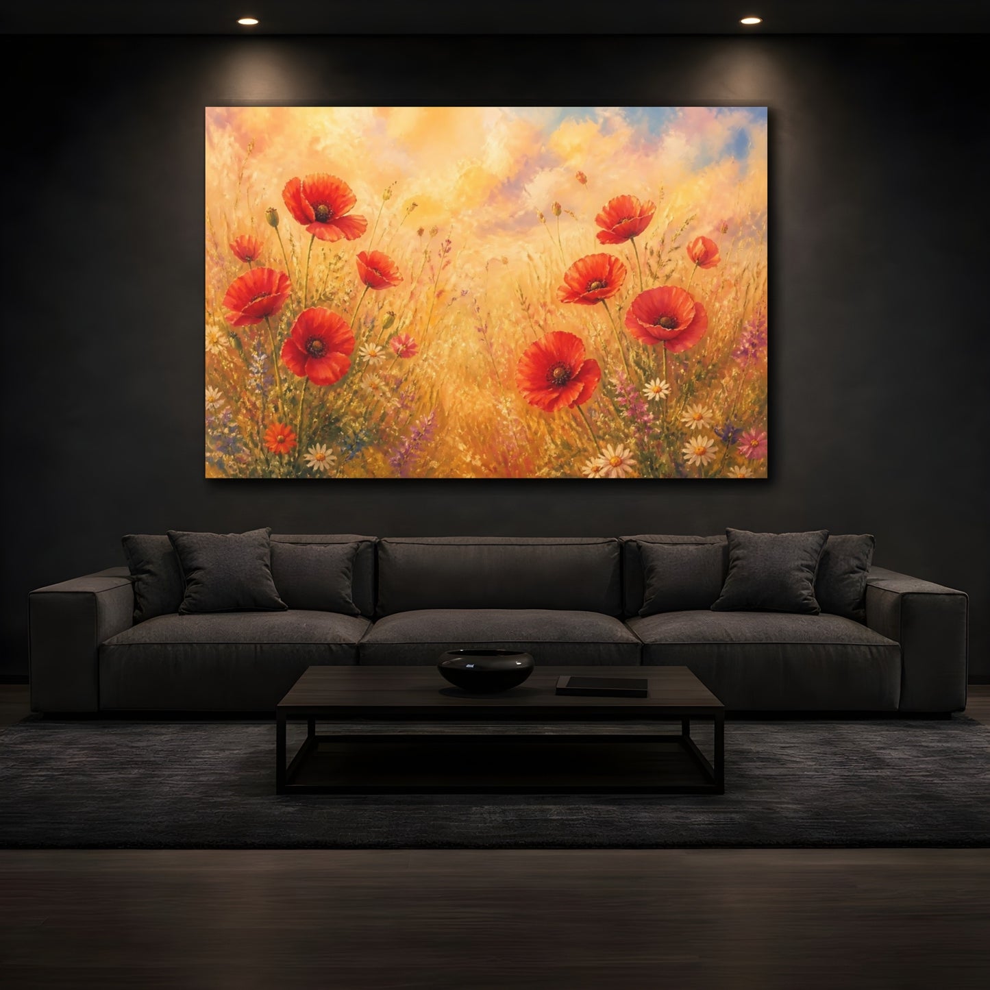 Mockup 3. Golden Poppy Meadow shown as canvas print