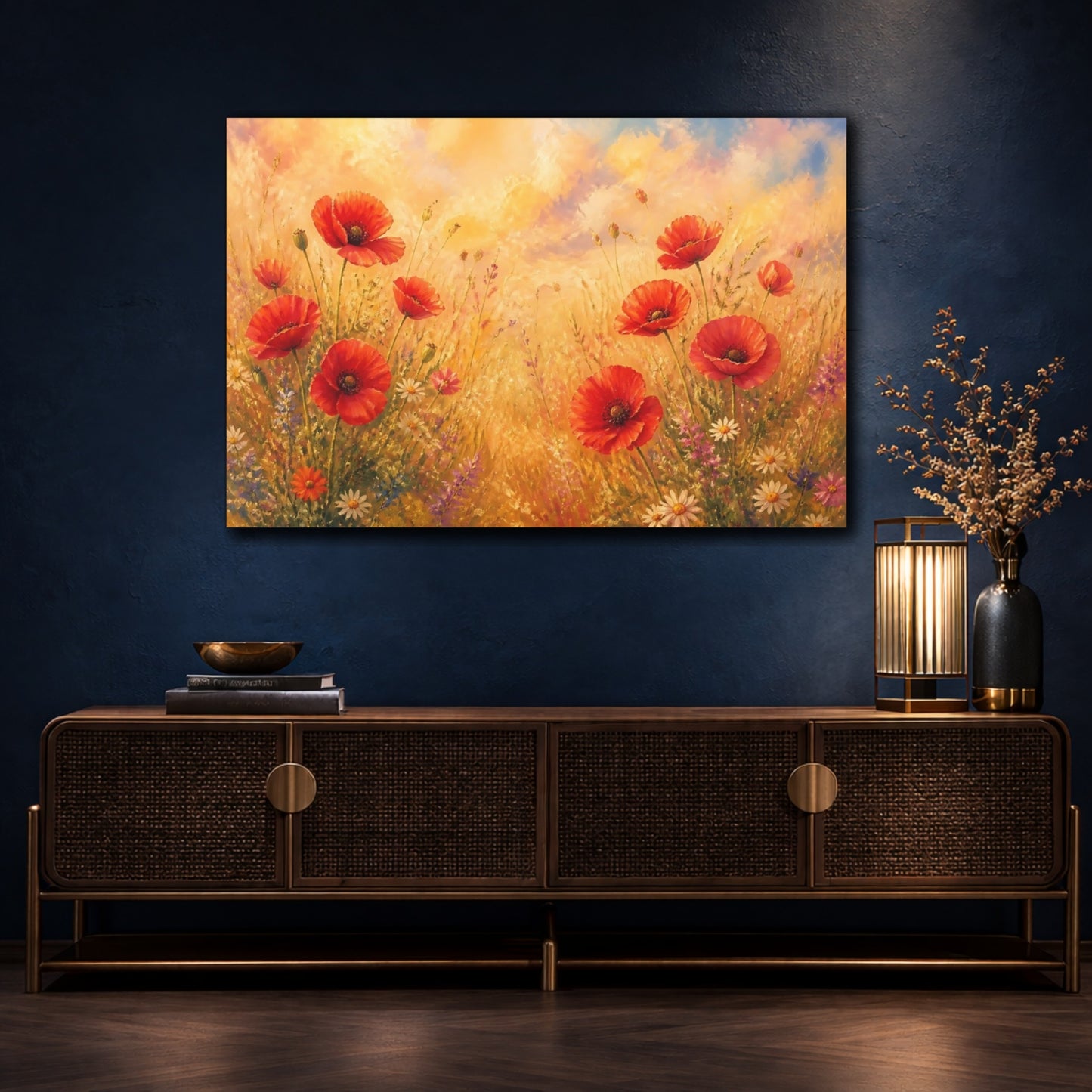 Mockup 4. Golden Poppy Meadow shown as canvas print