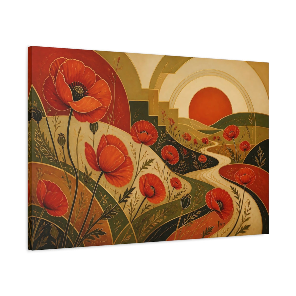 Main Mockup. Golden Poppy Sunset shown as canvas print