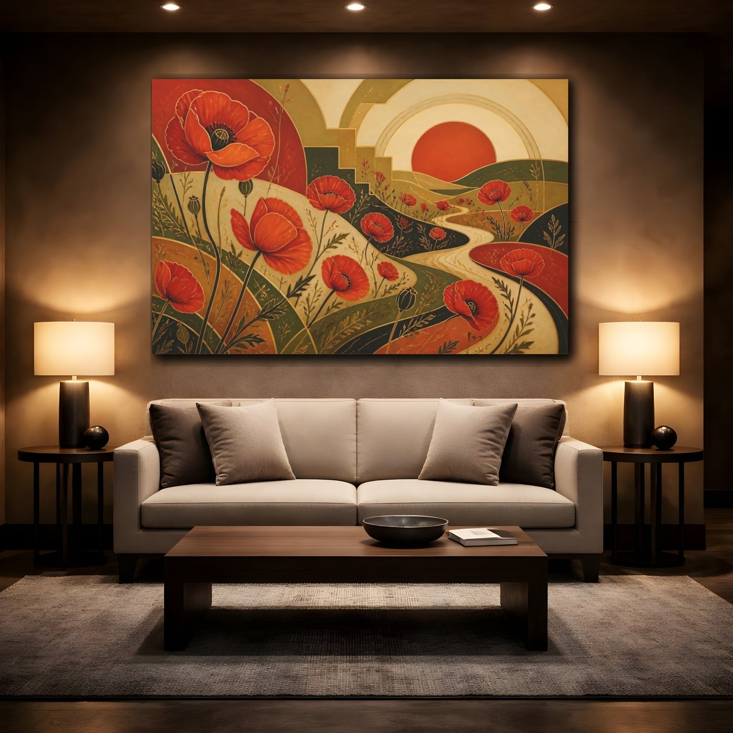 Mockup 2. Golden Poppy Sunset shown as canvas print