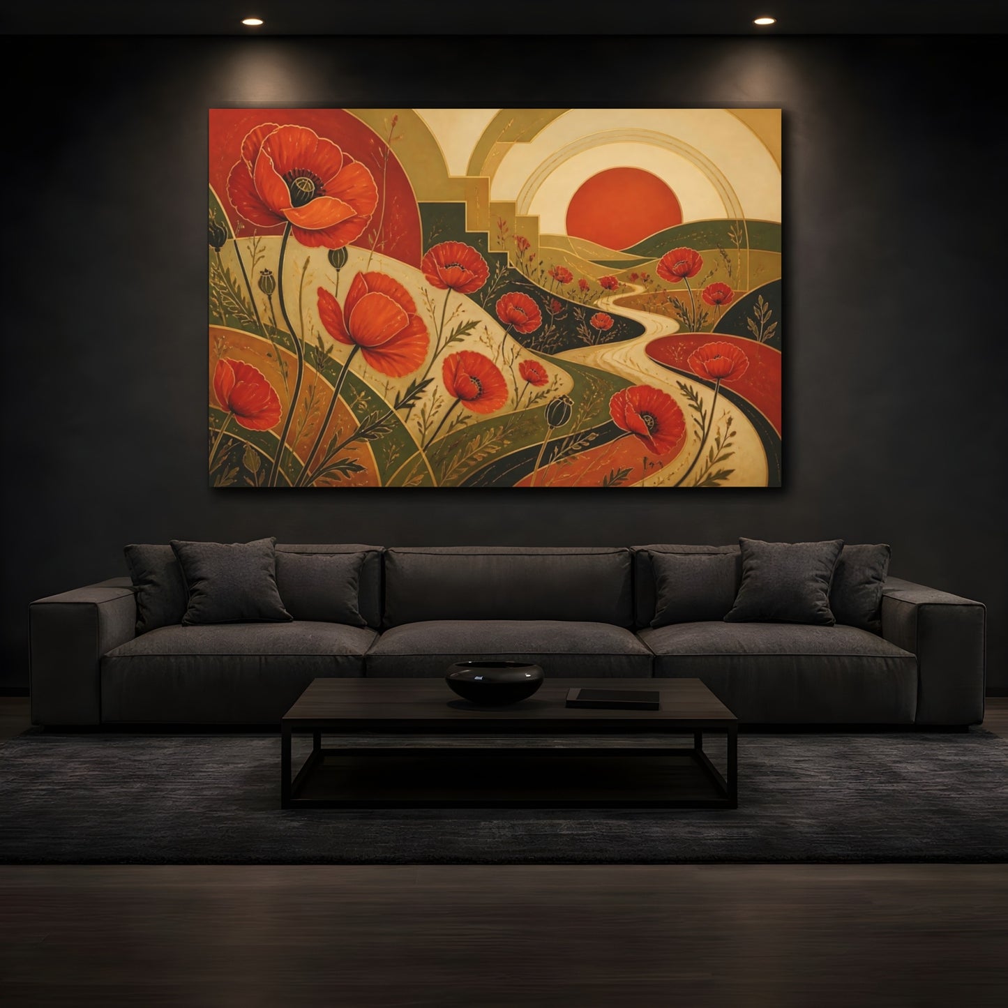 Mockup 3. Golden Poppy Sunset shown as canvas print