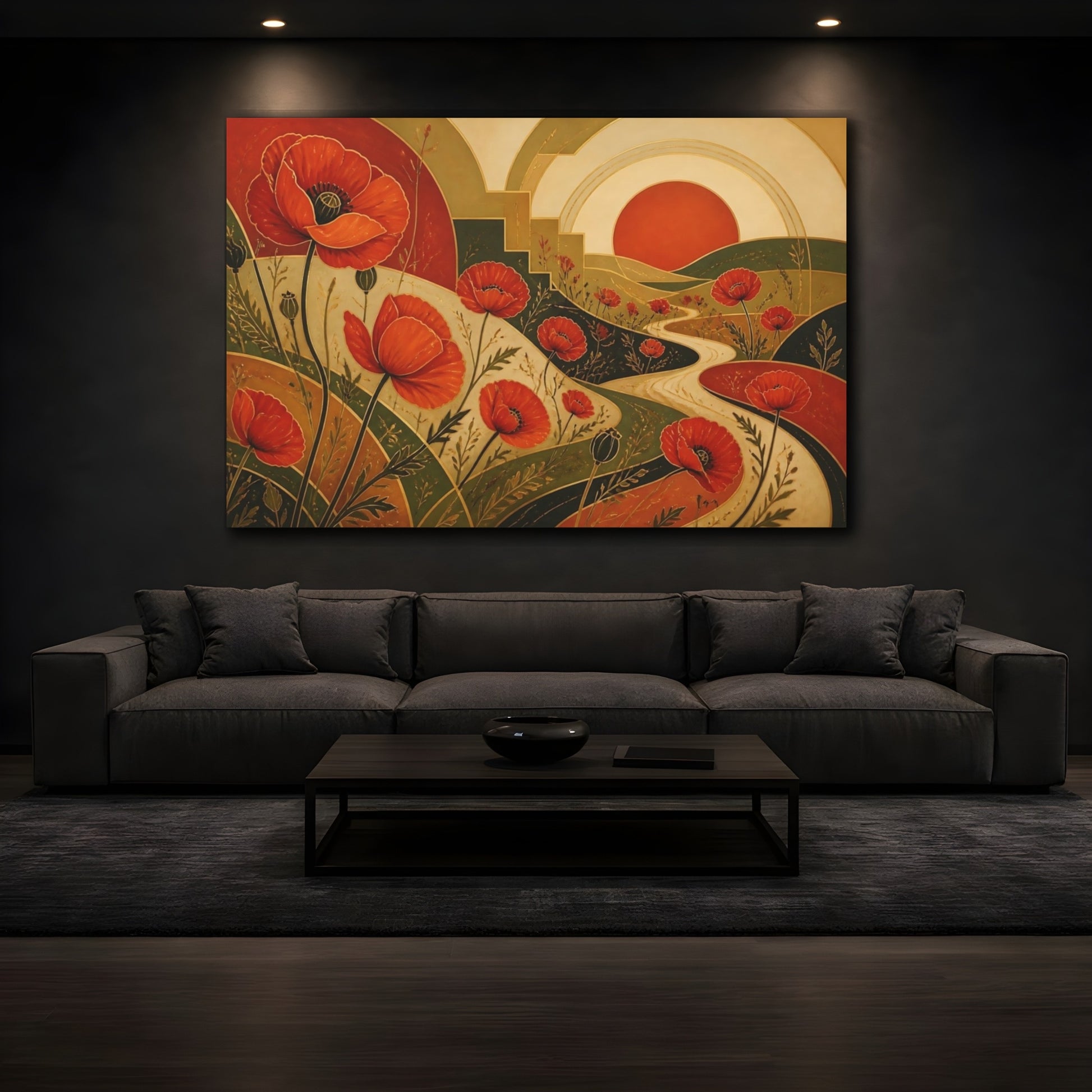 Mockup 3. Golden Poppy Sunset shown as canvas print