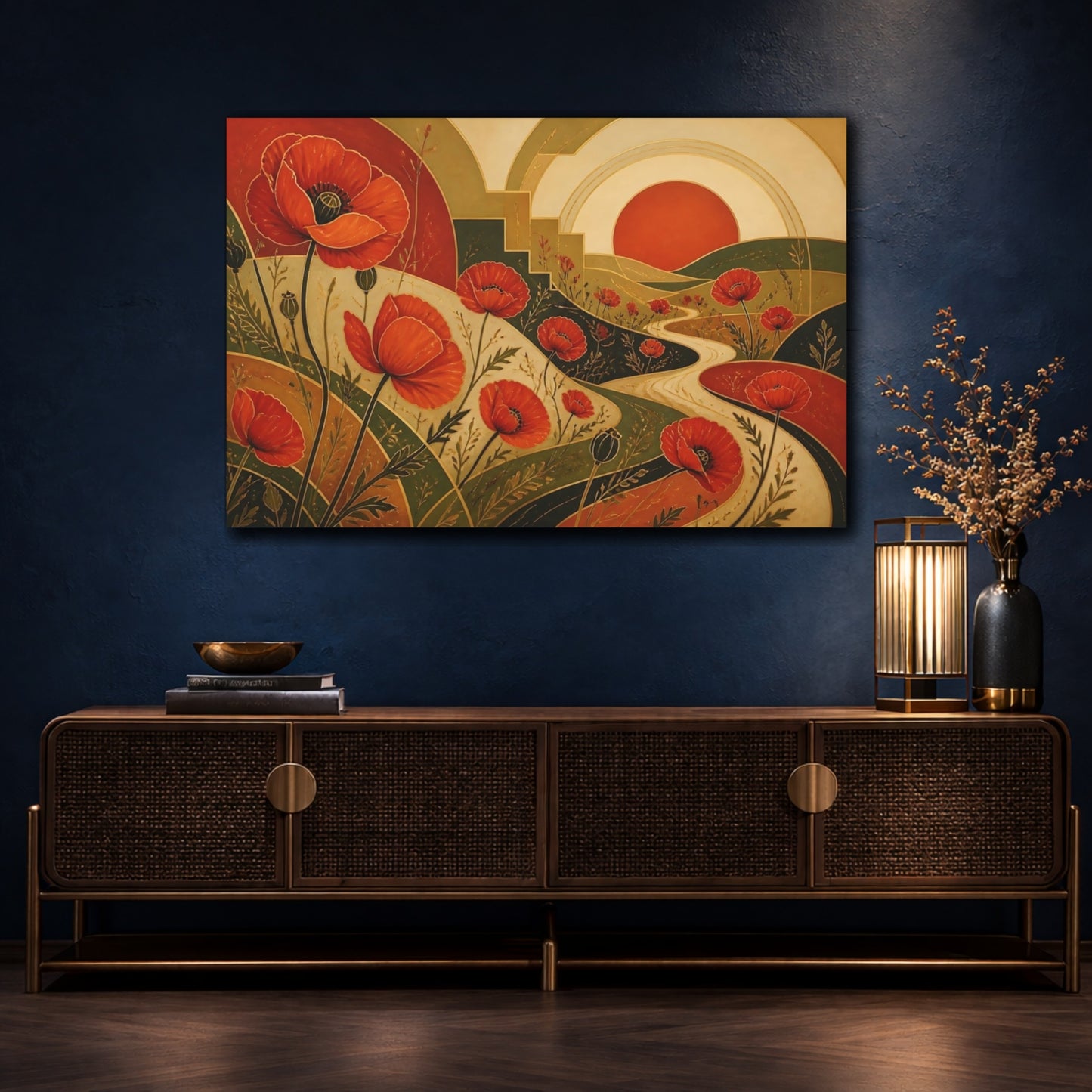 Mockup 4. Golden Poppy Sunset shown as canvas print