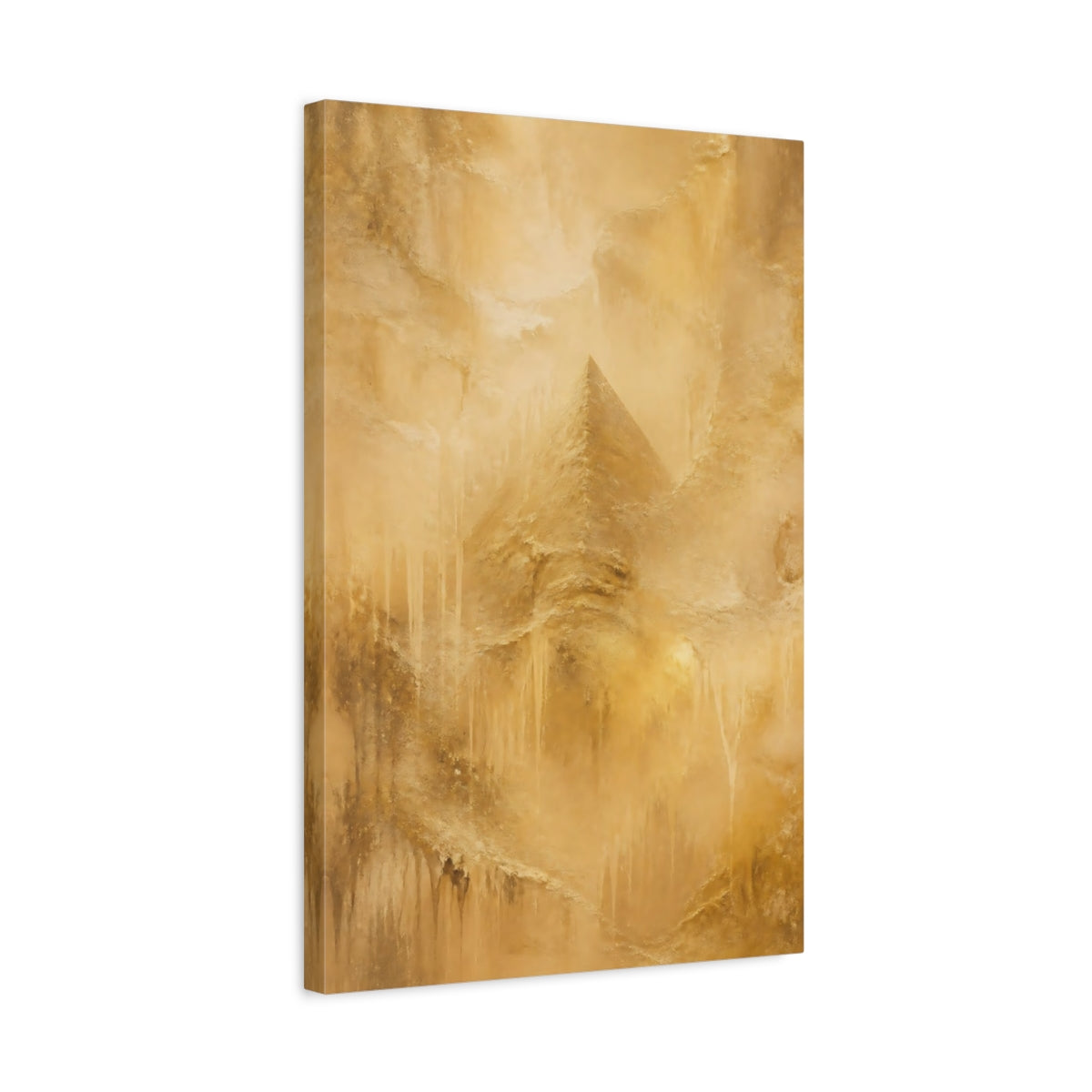 Side Mockup 3. Golden Pyramid Texture shown as canvas print