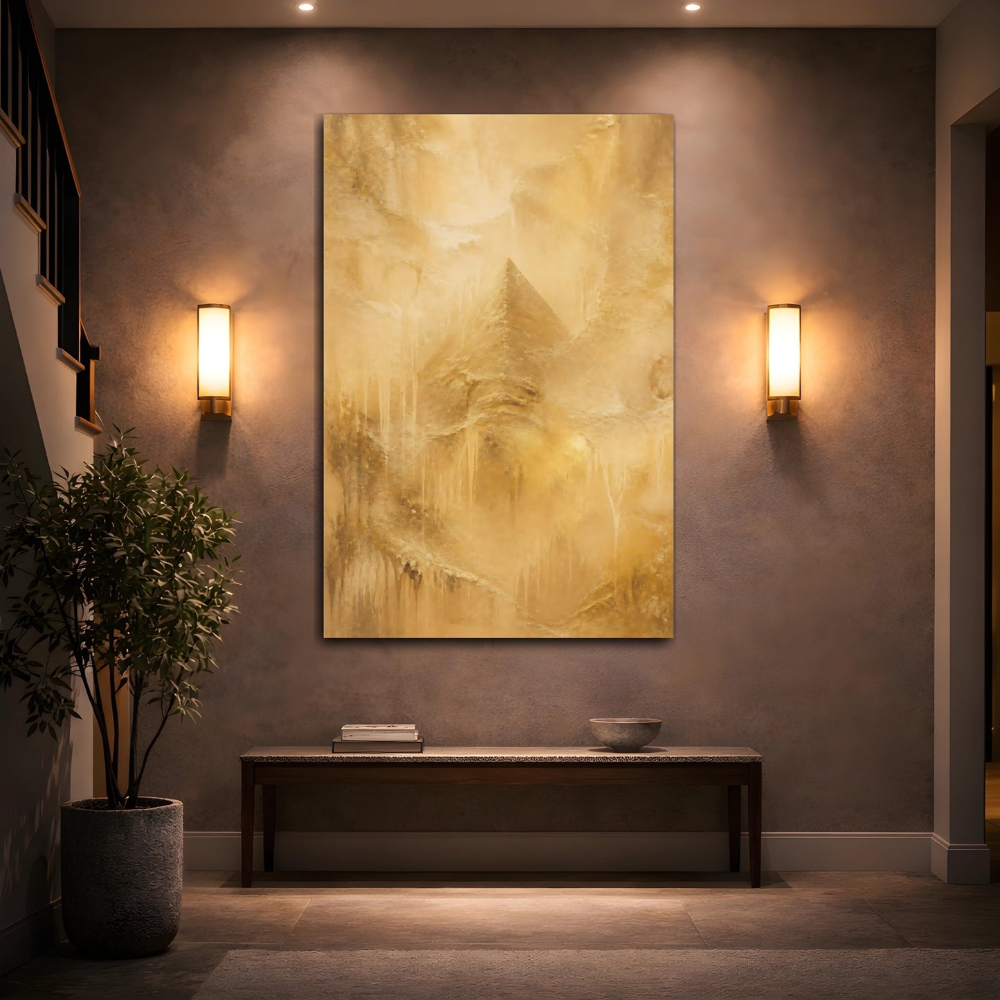 Mockup 2. Golden Pyramid Texture shown as canvas print